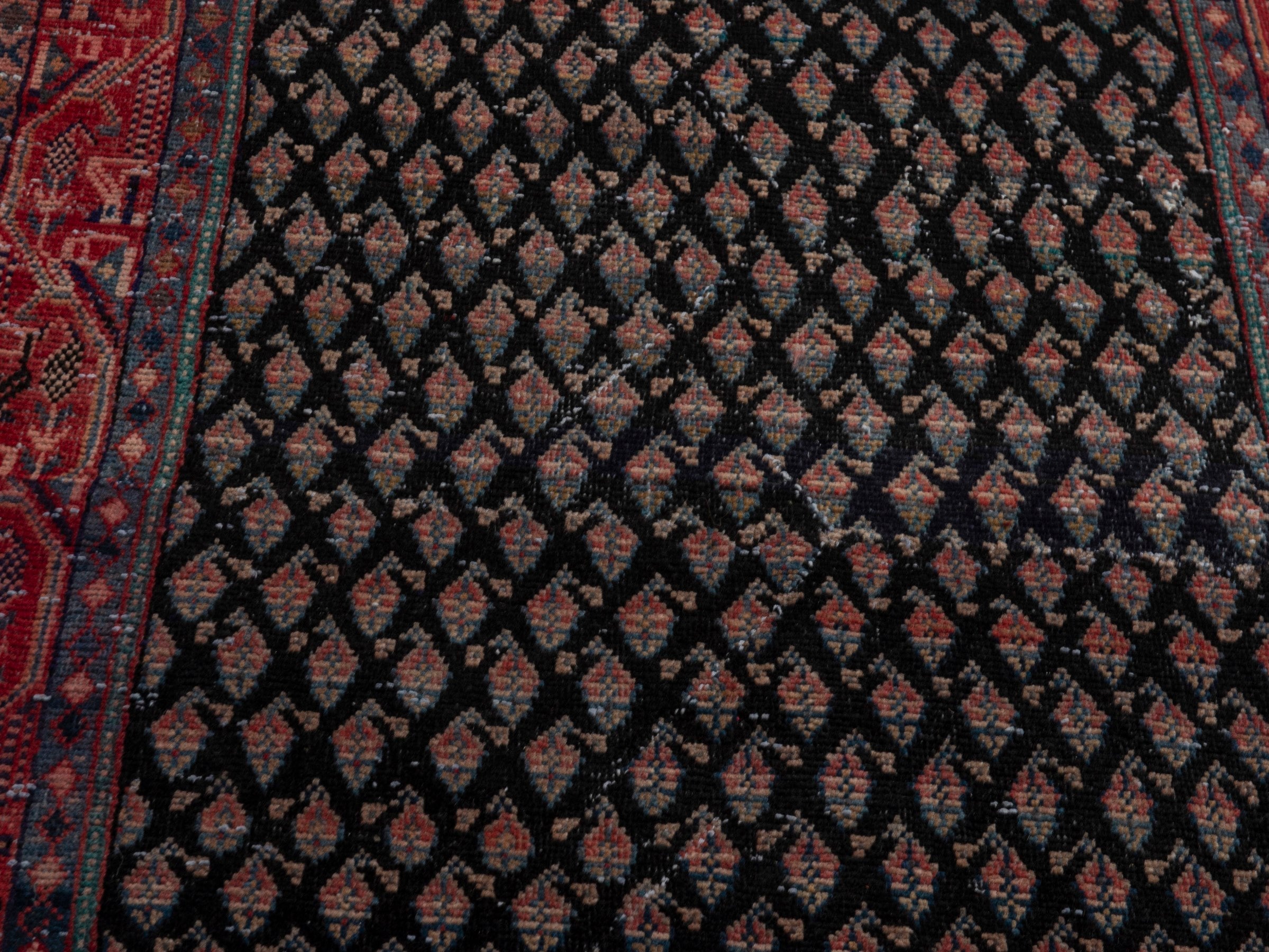 Persian Botteh accent rug in charcoal and faded red, view 6 of 16