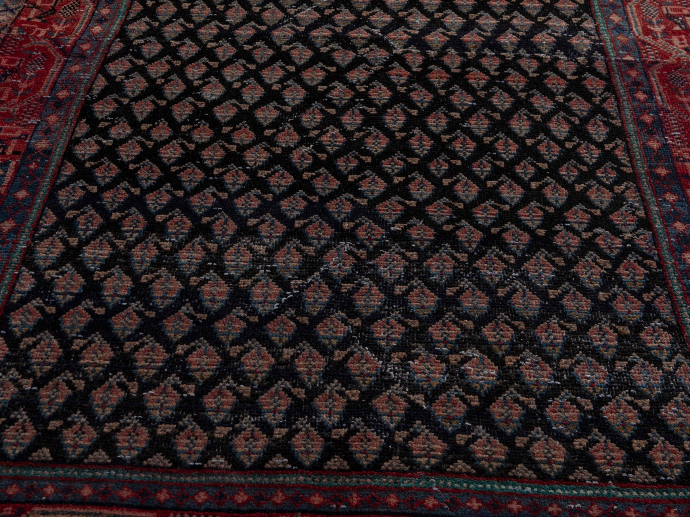 Persian Botteh accent rug in charcoal and faded red, view 9 of 16