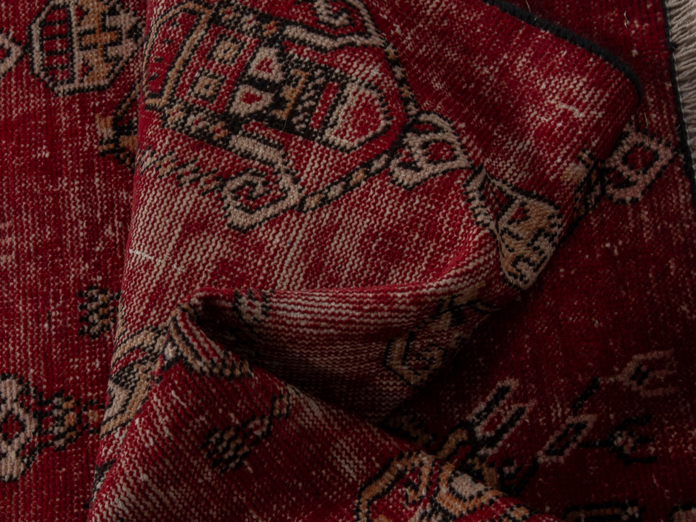 Persian Ferdos accent rug in deep red and cream, view 13 of 16