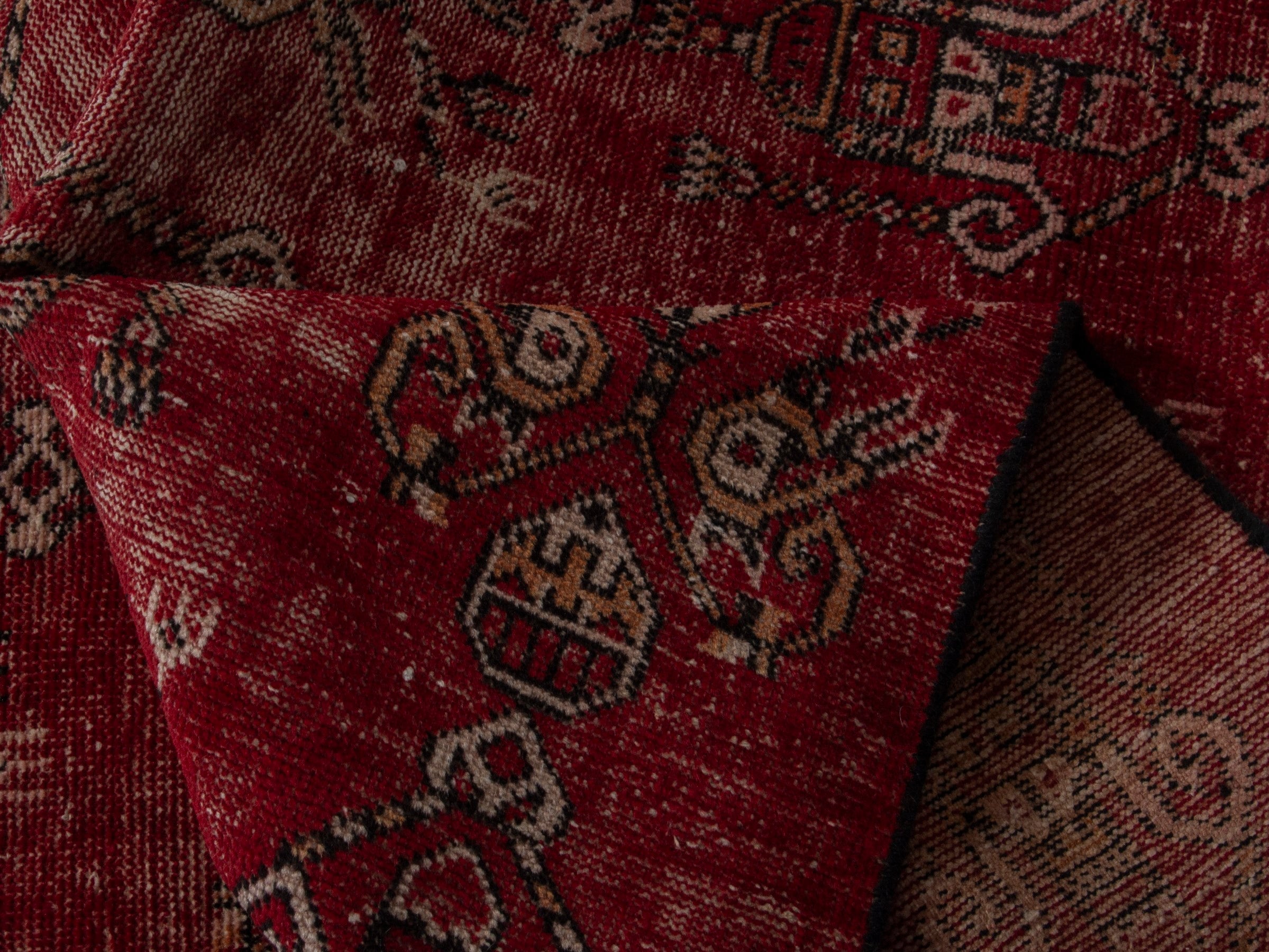 Persian Ferdos accent rug in deep red and cream, view 14 of 16
