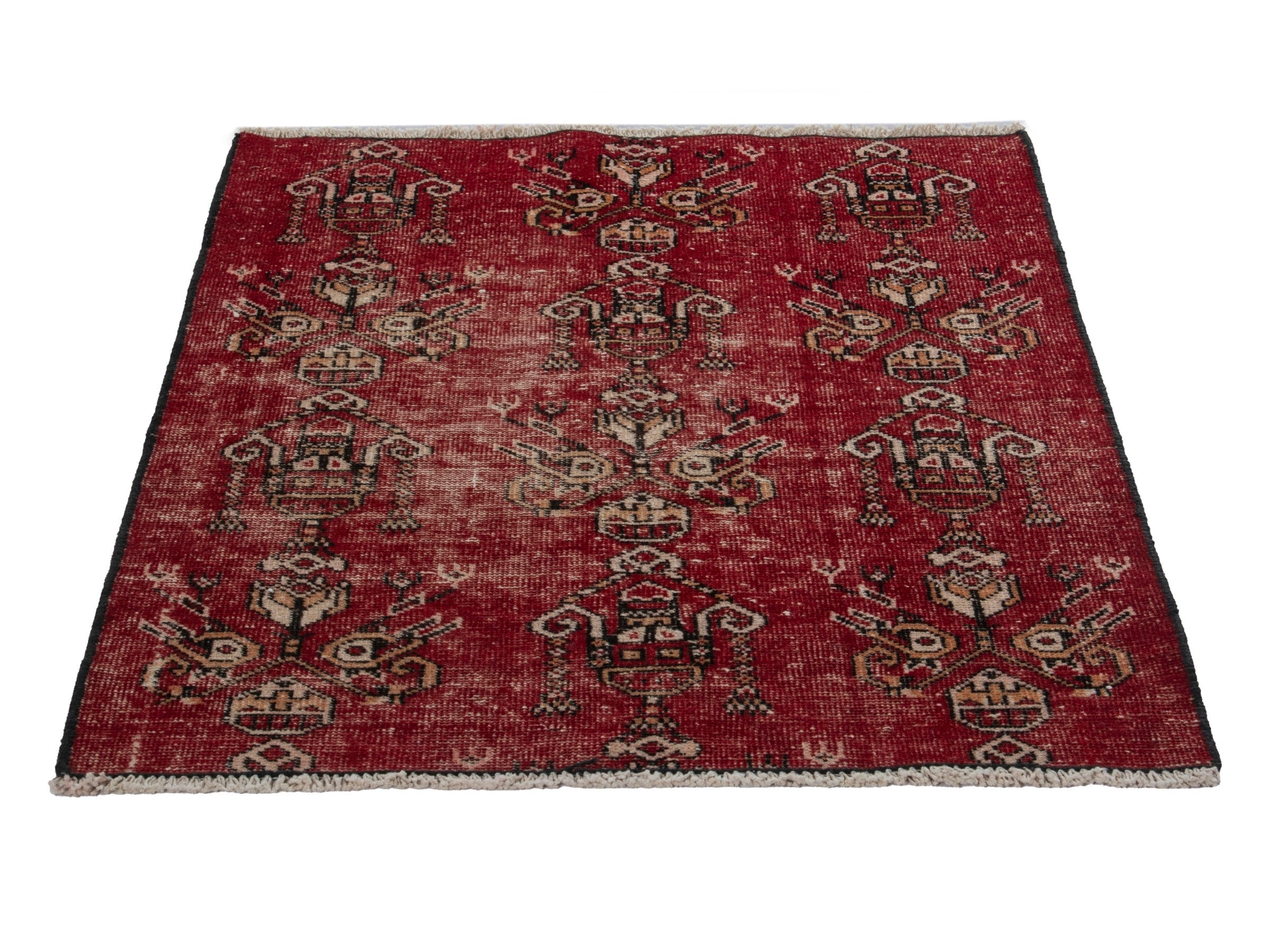 Persian Ferdos accent rug in deep red and cream, view 2 of 16