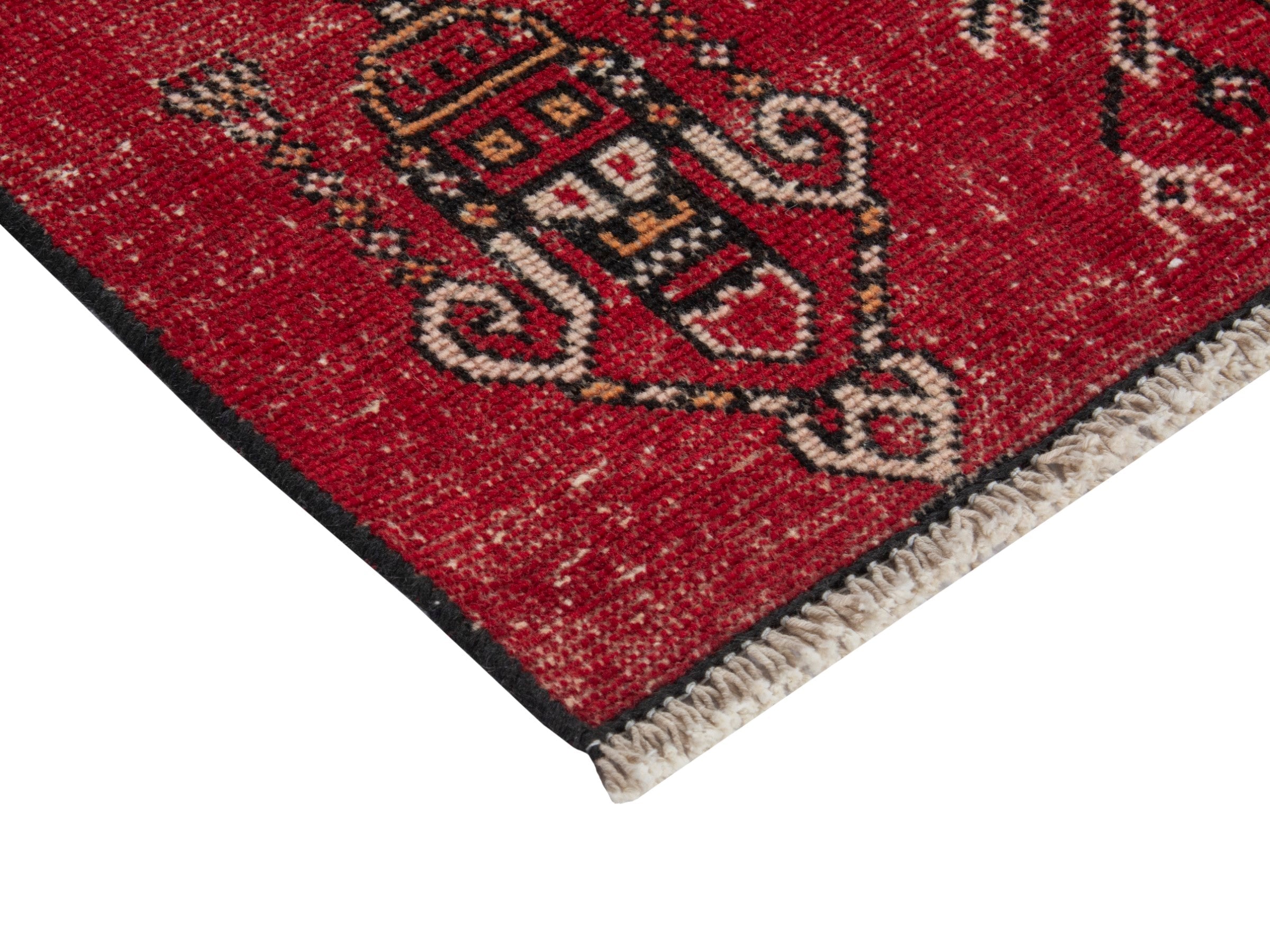 Persian Ferdos accent rug in deep red and cream, view 5 of 16