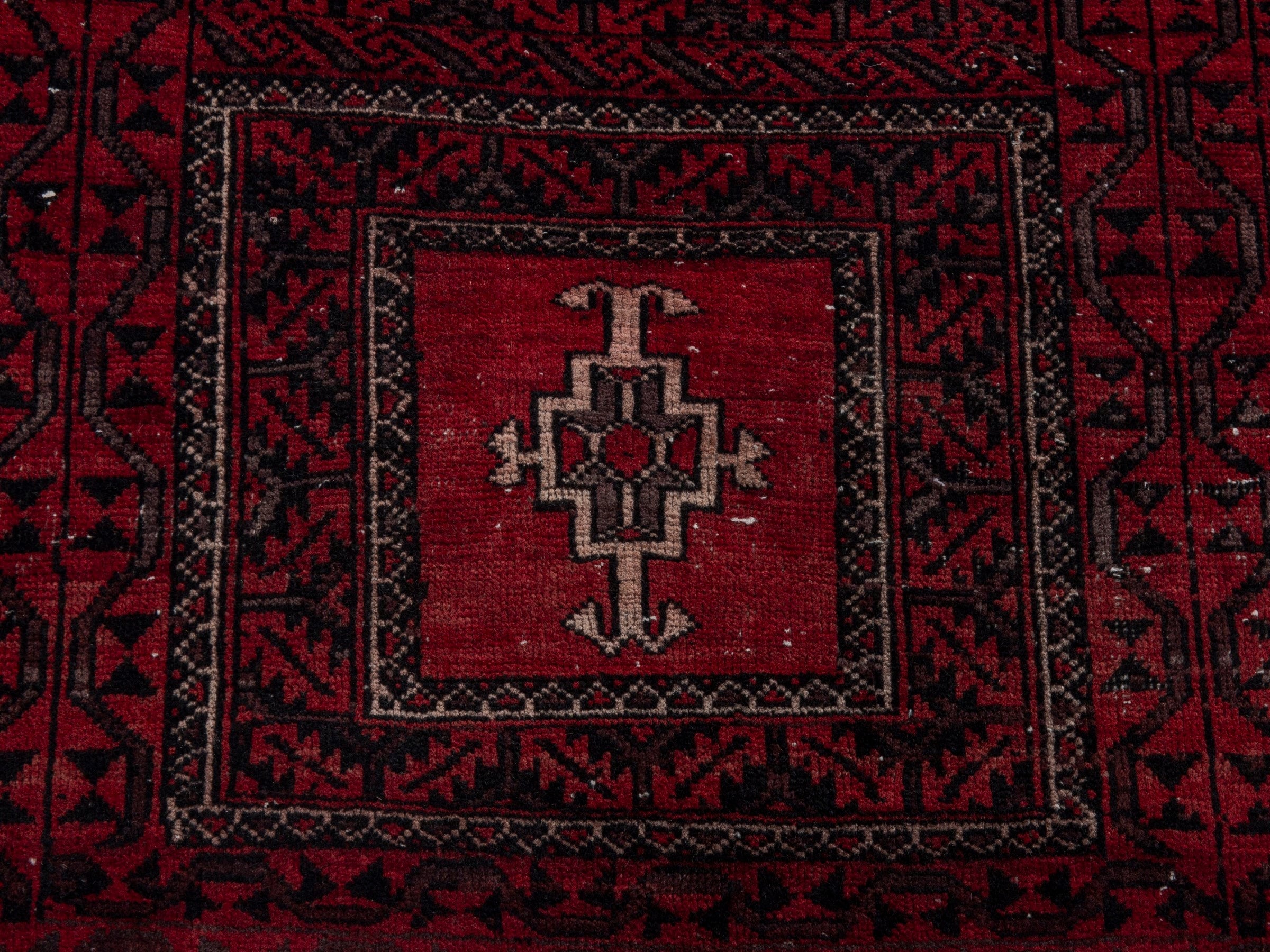 Persian Baluch accent rug in burgundy and deep red, view 10 of 16