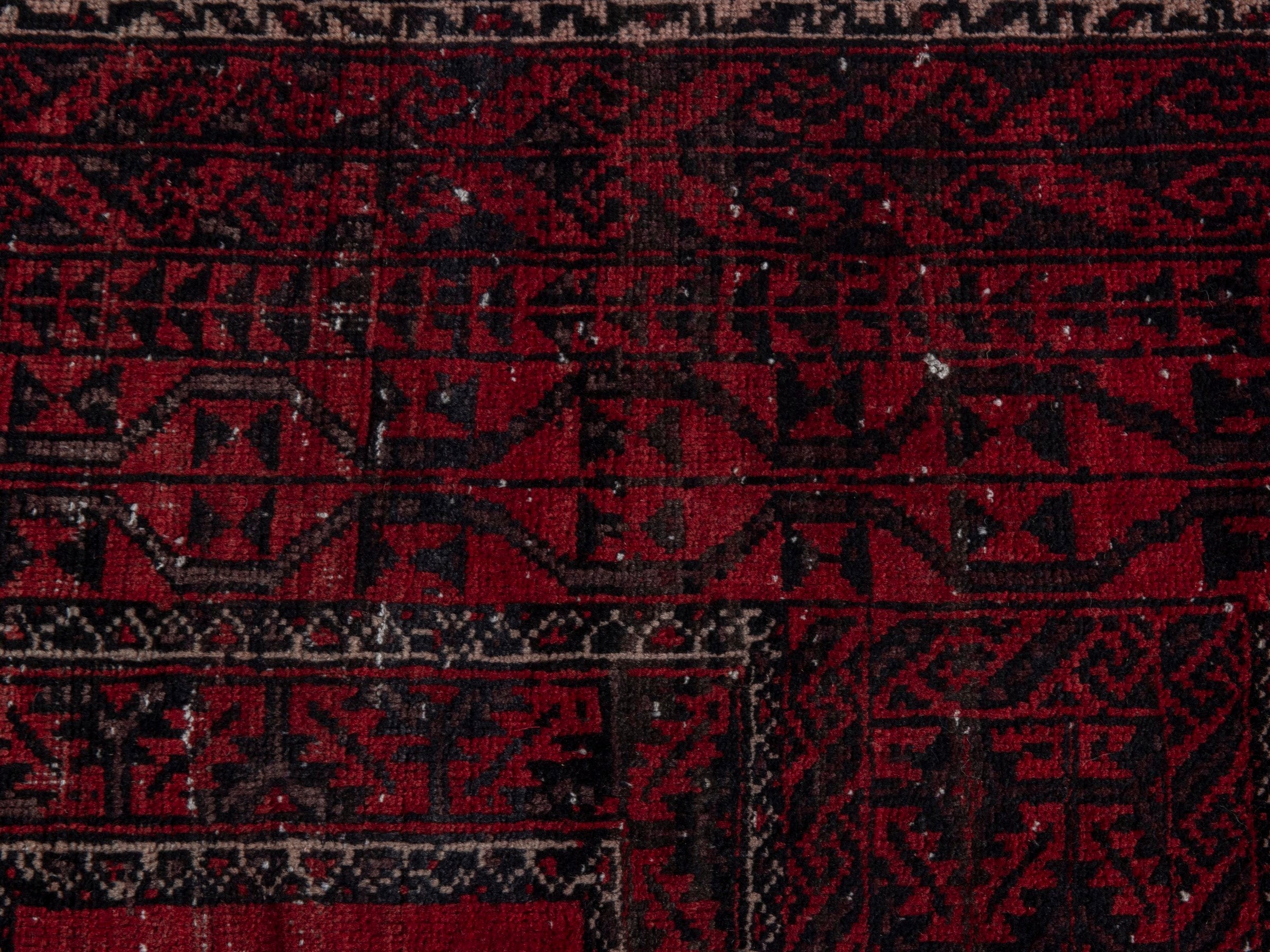 Persian Baluch accent rug in burgundy and deep red, view 12 of 16