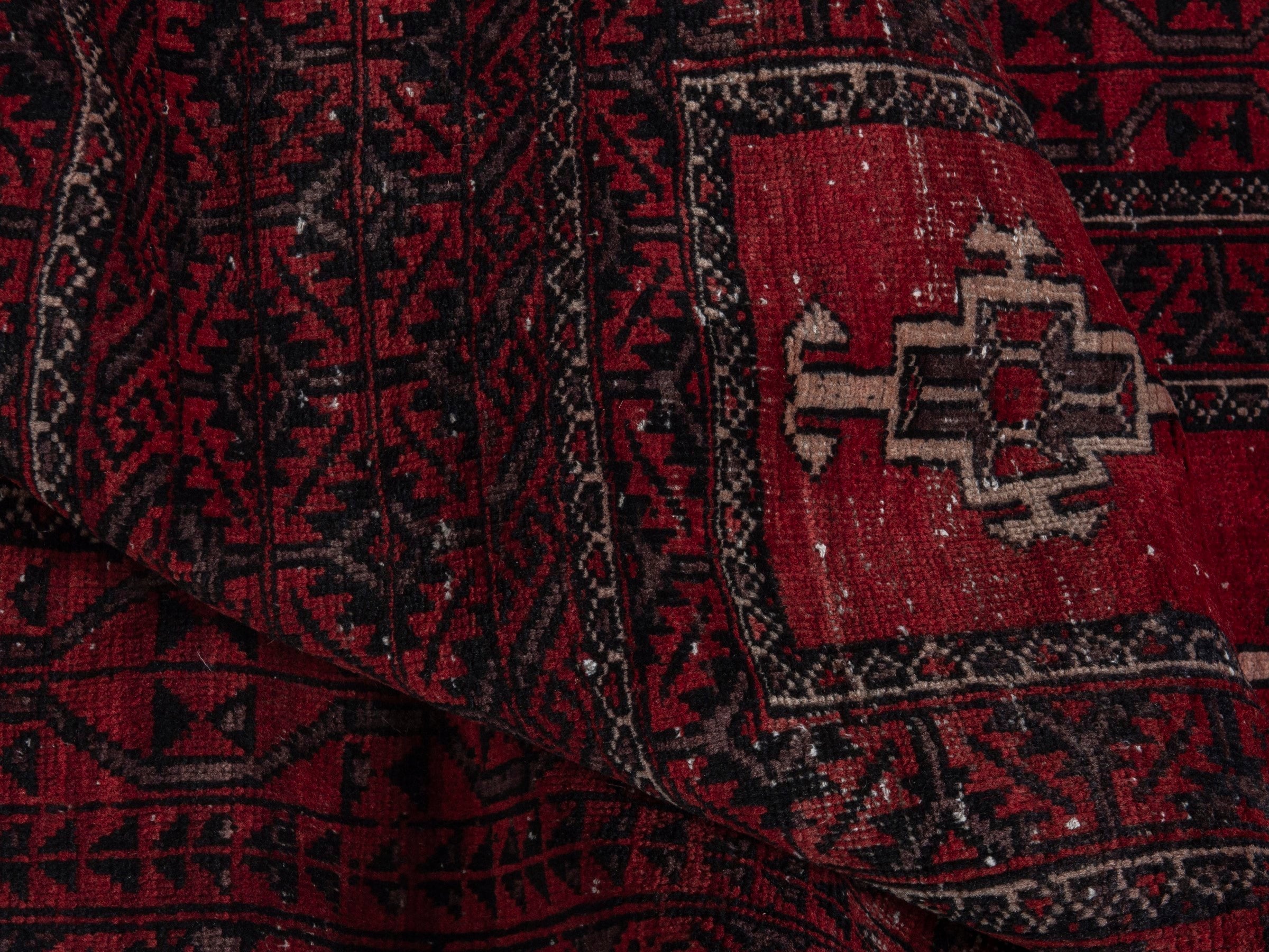 Persian Baluch accent rug in burgundy and deep red, view 13 of 16
