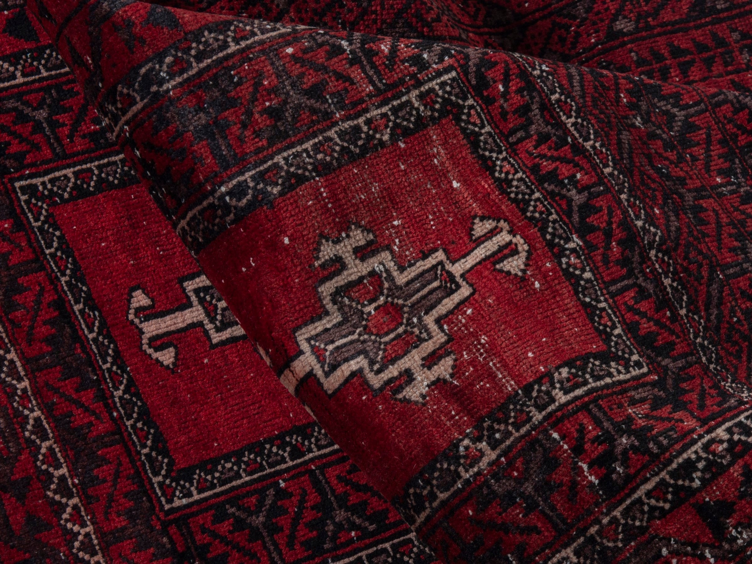 Persian Baluch accent rug in burgundy and deep red, view 14 of 16