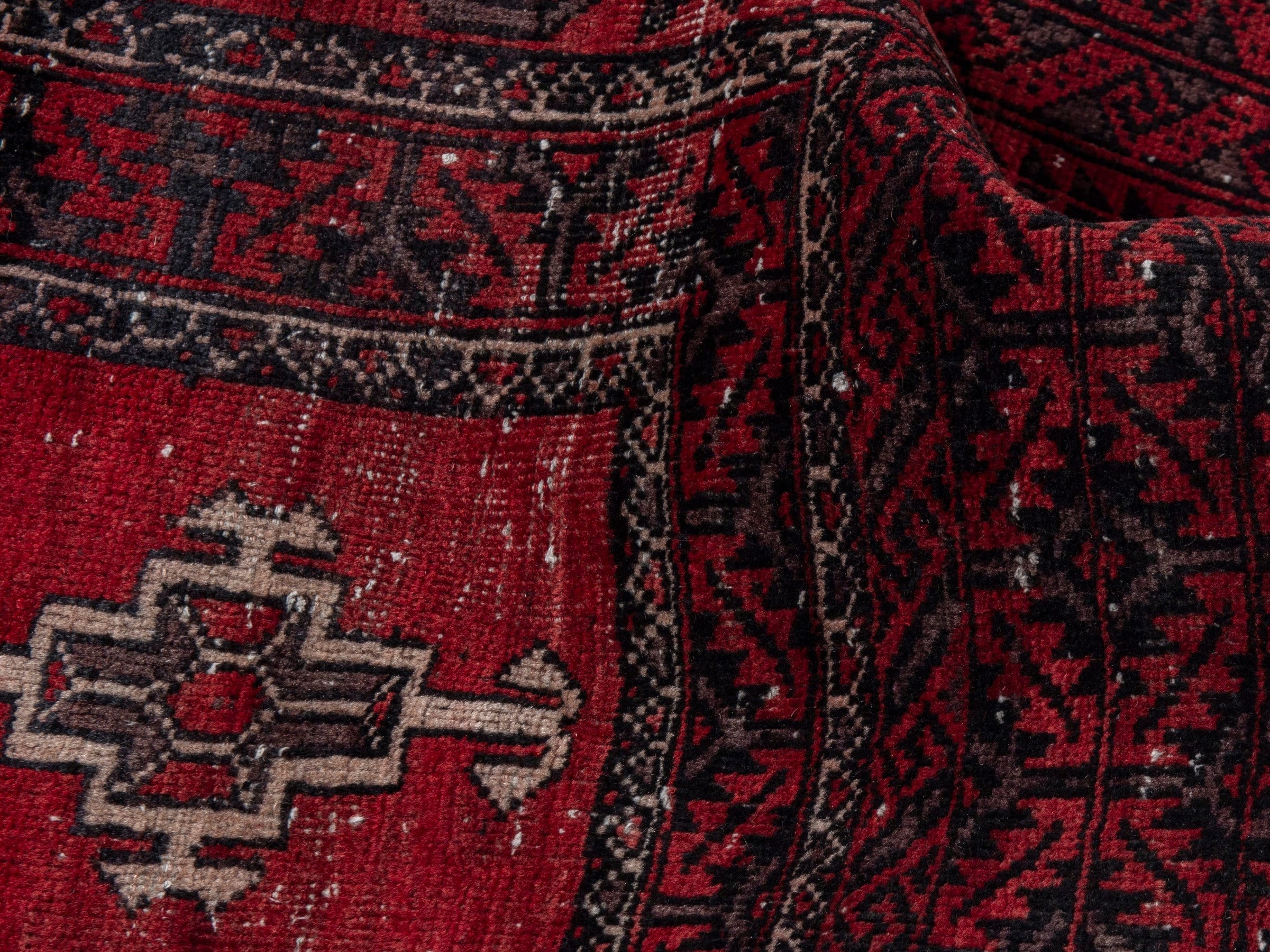 Persian Baluch accent rug in burgundy and deep red, view 15 of 16