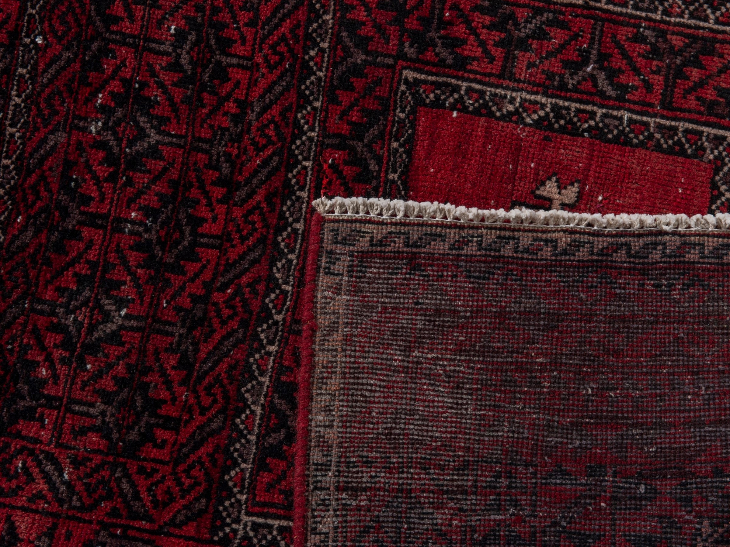 Persian Baluch accent rug in burgundy and deep red, view 16 of 16