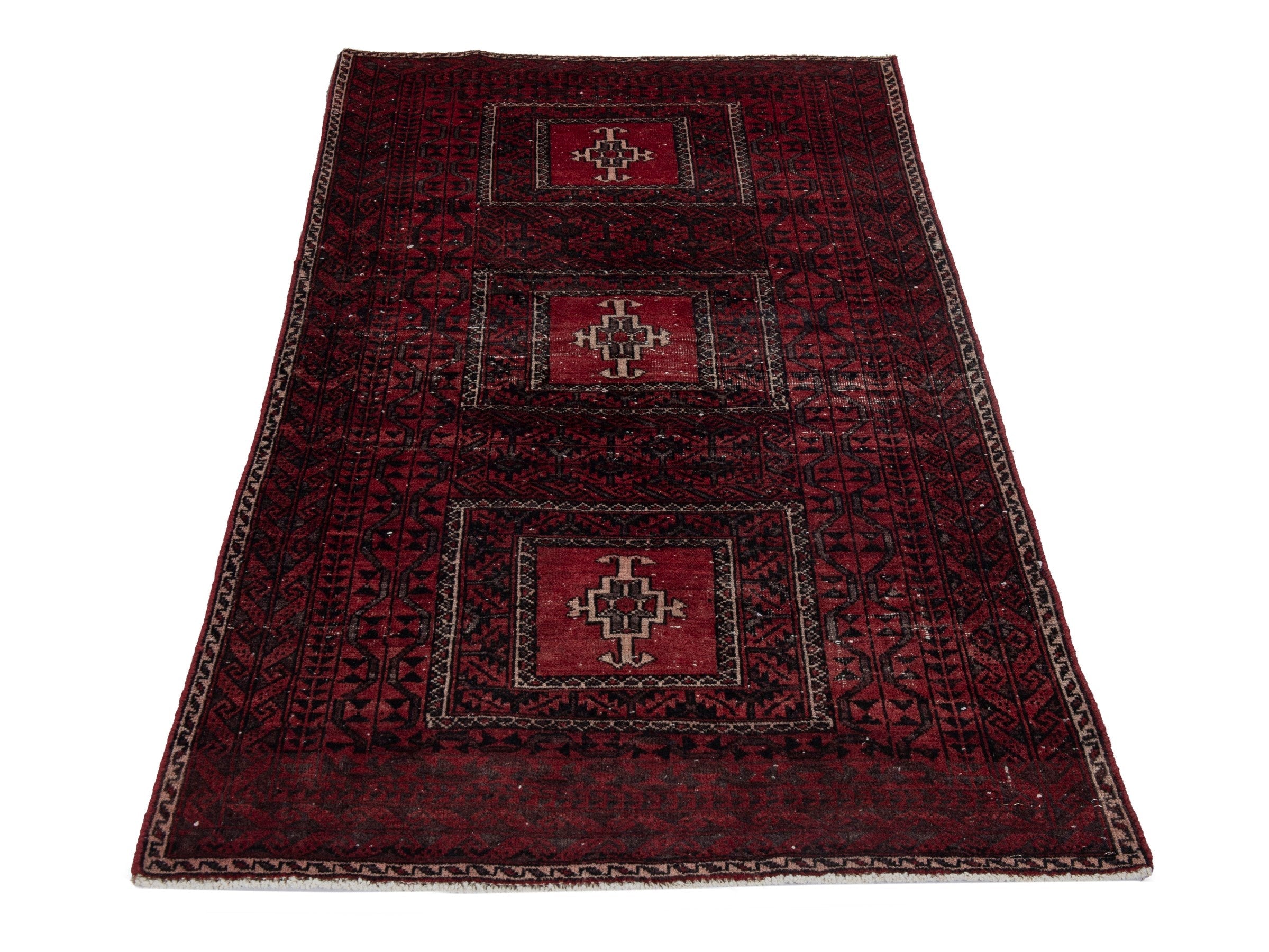 Persian Baluch accent rug in burgundy and deep red, view 2 of 16