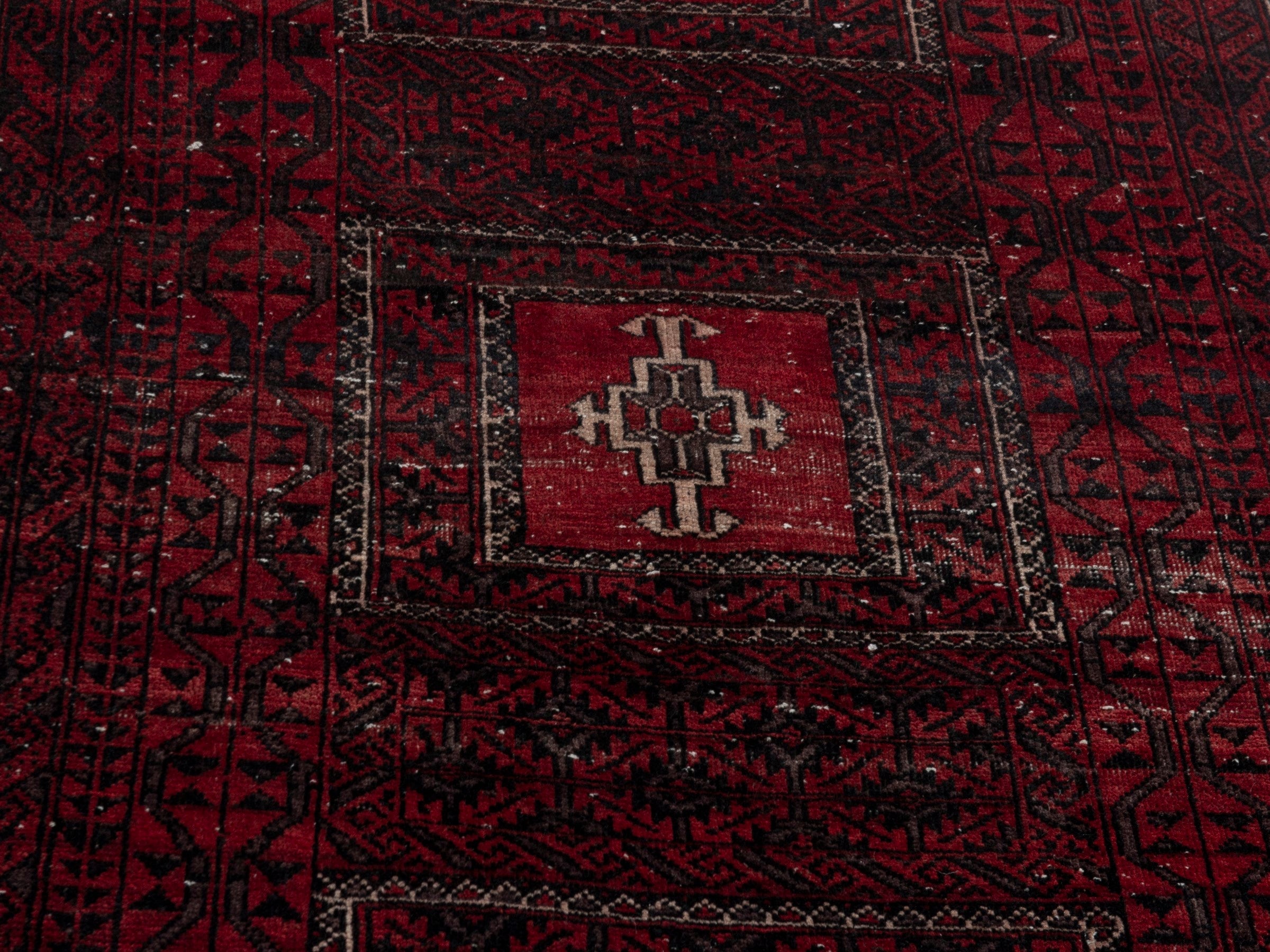 Persian Baluch accent rug in burgundy and deep red, view 6 of 16