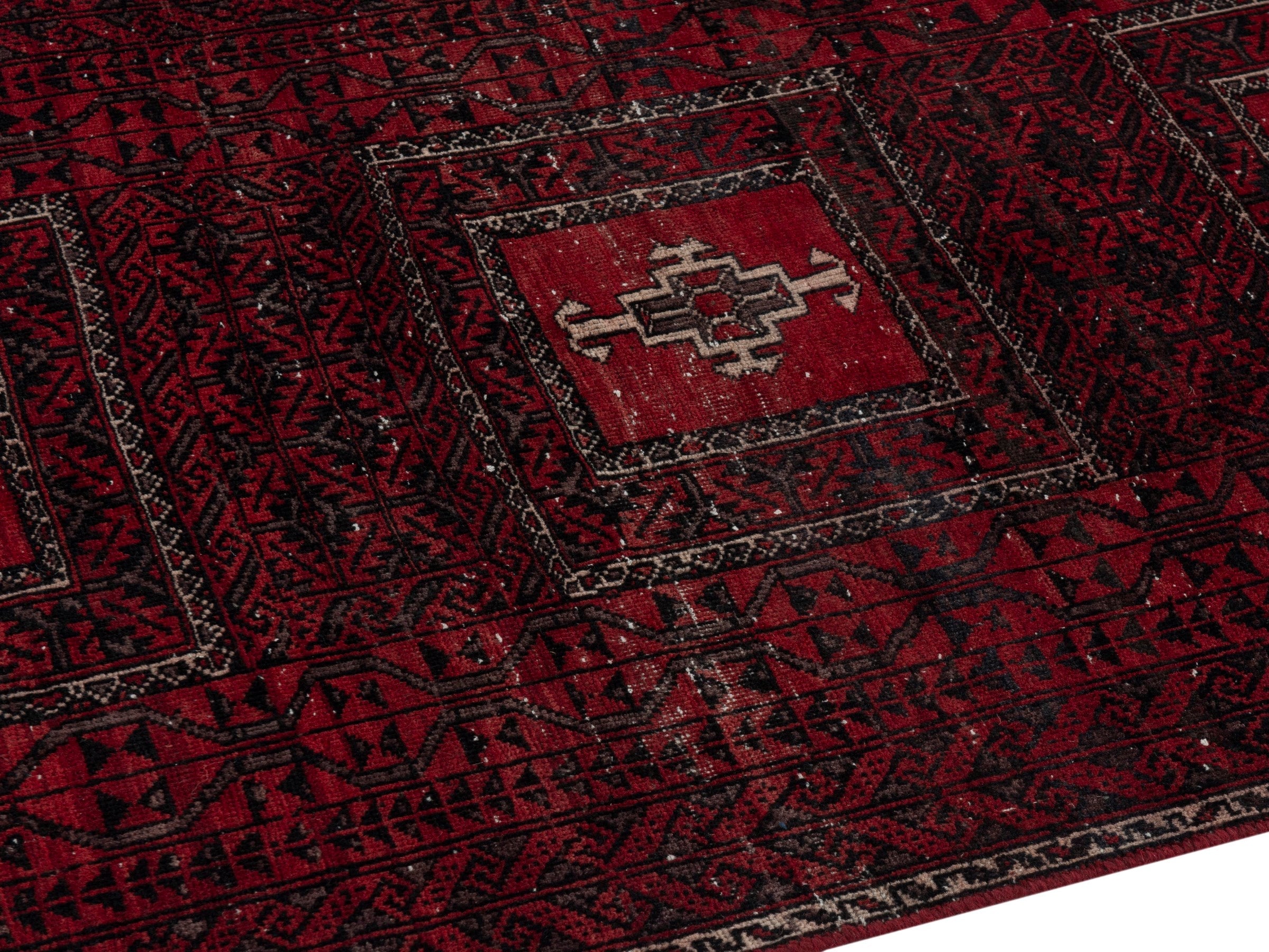 Persian Baluch accent rug in burgundy and deep red, view 7 of 16