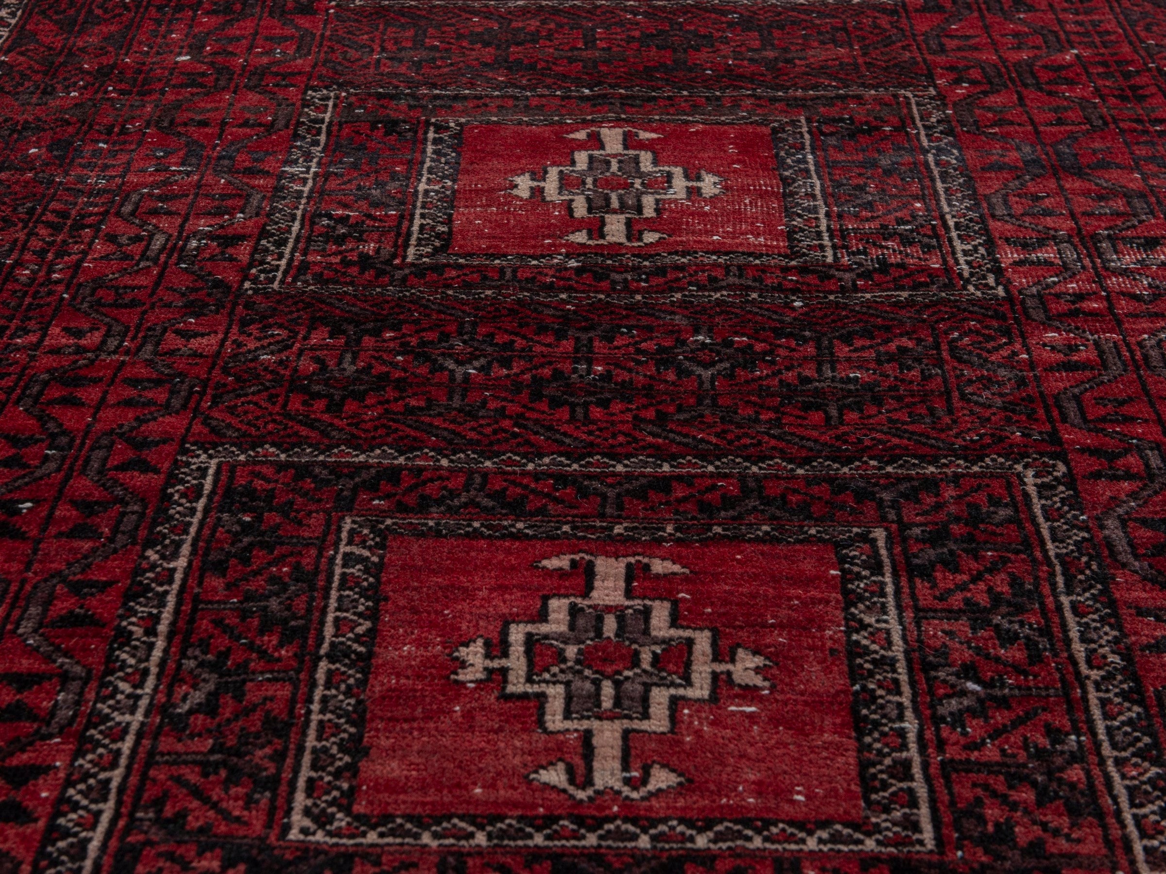 Persian Baluch accent rug in burgundy and deep red, view 8 of 16
