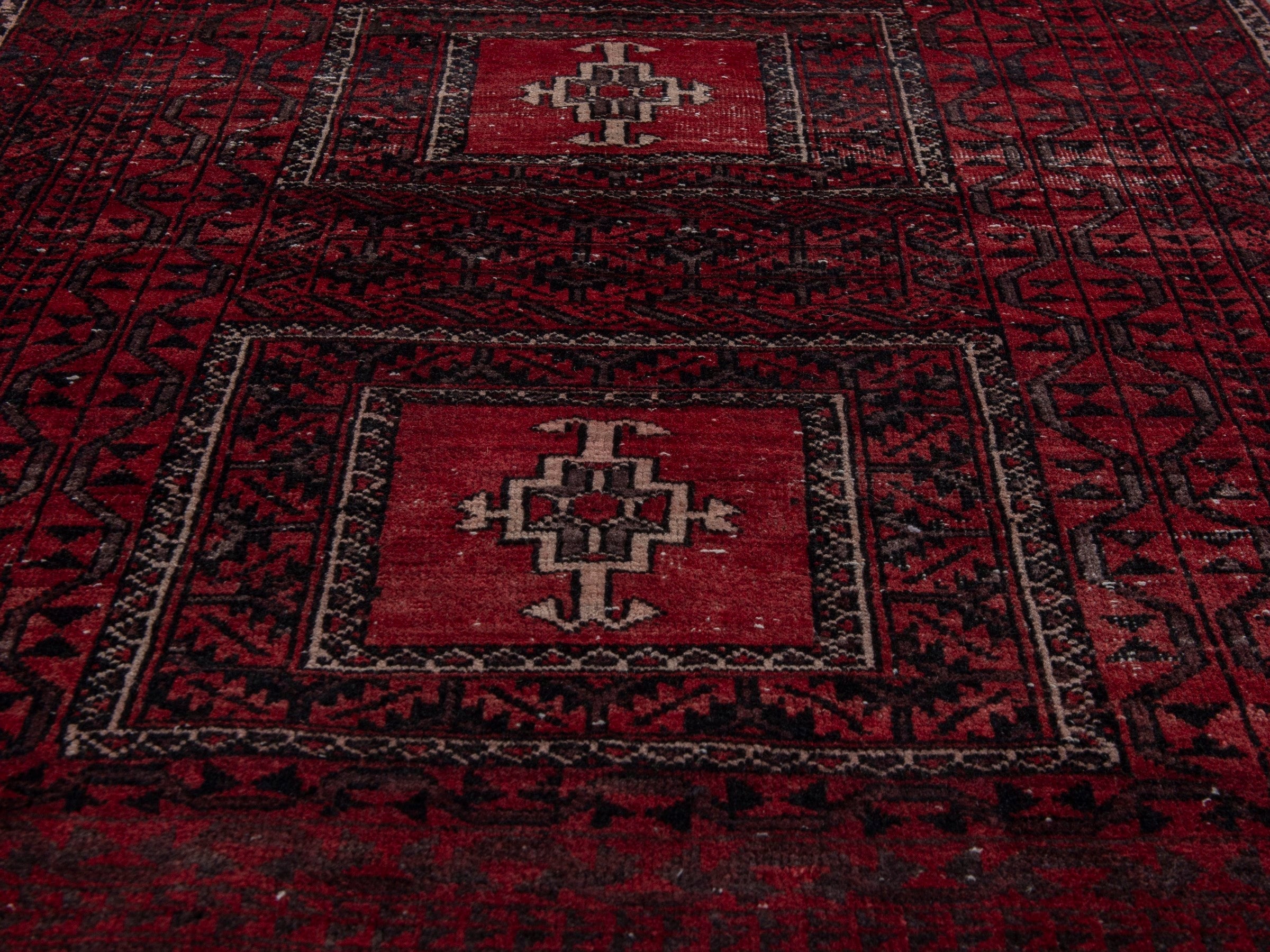 Persian Baluch accent rug in burgundy and deep red, view 9 of 16