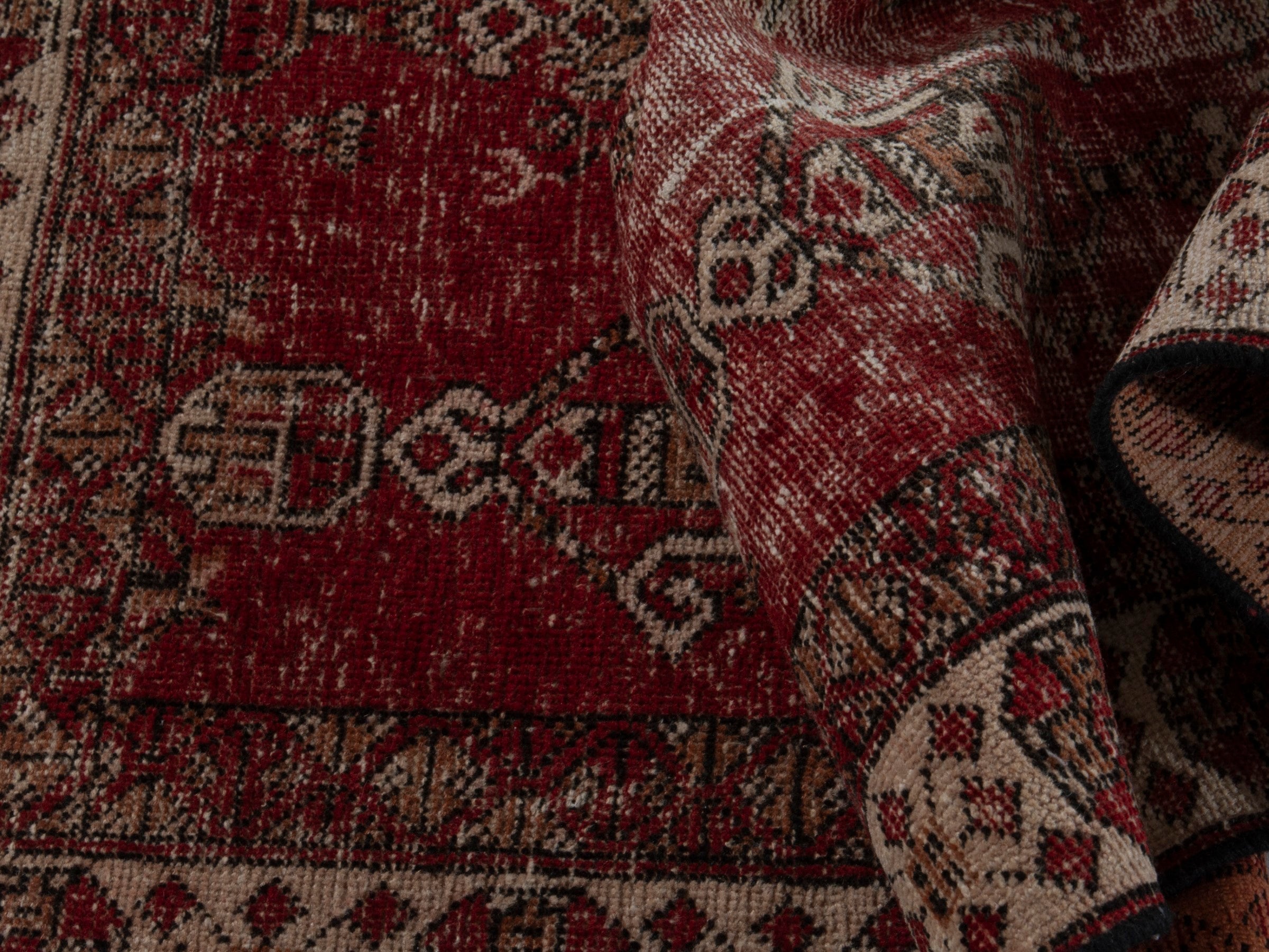Persian Baluch accent rug in burgundy and cream, view 13 of 16