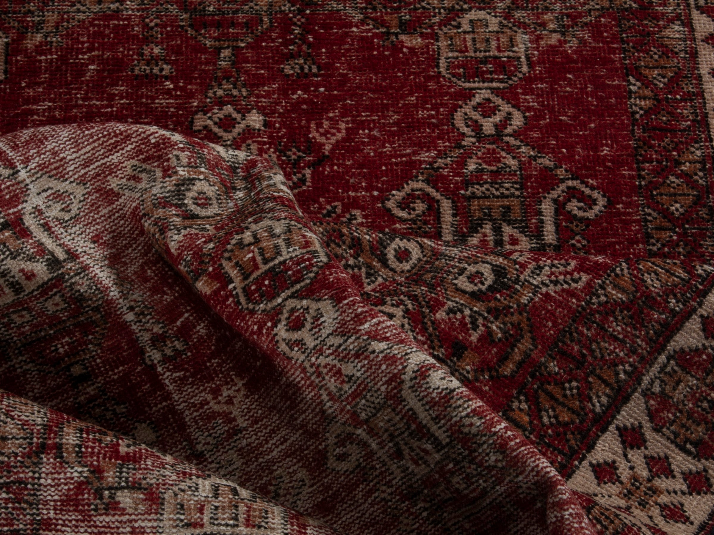 Persian Baluch accent rug in burgundy and cream, view 14 of 16