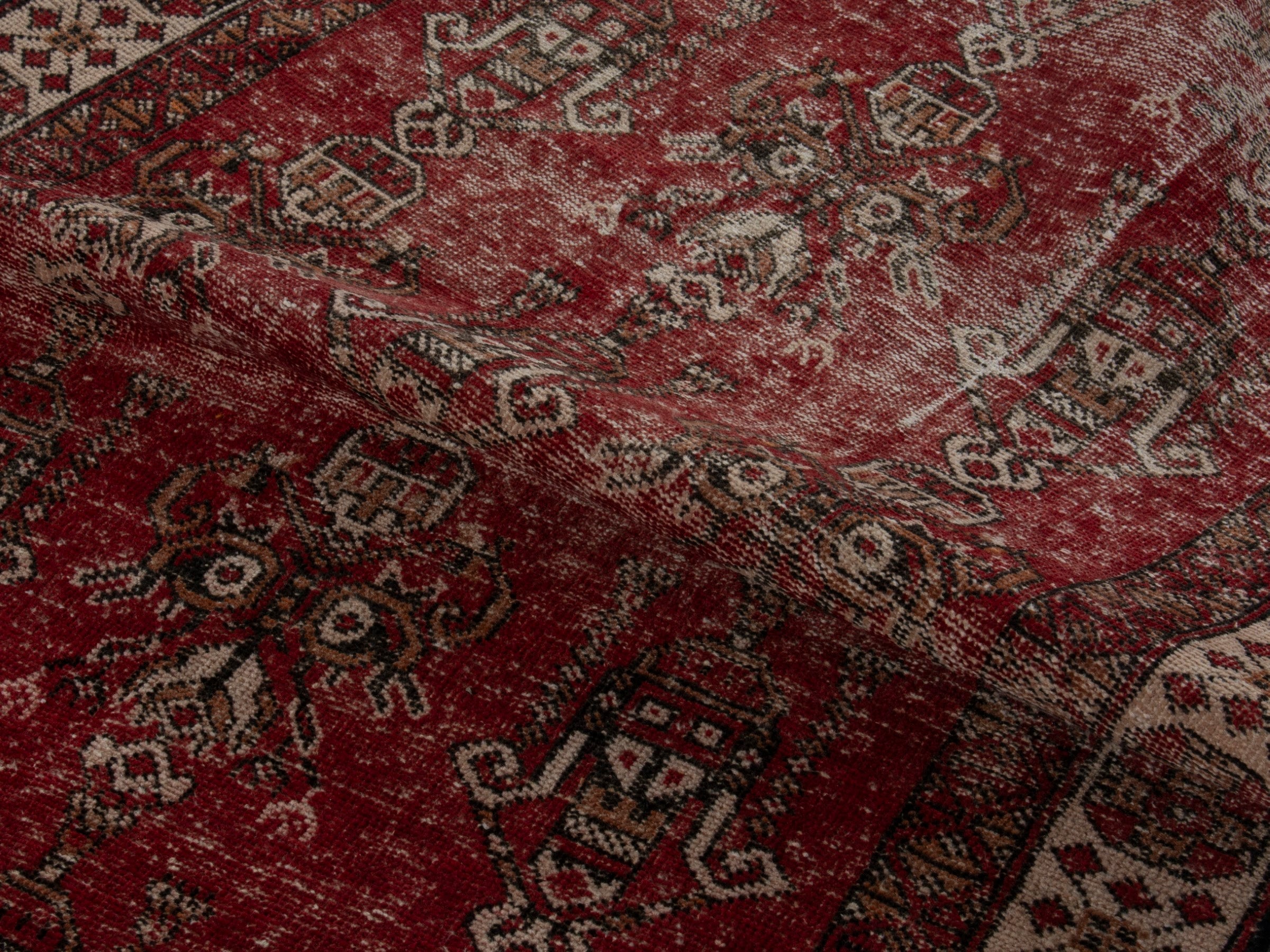 Persian Baluch accent rug in burgundy and cream, view 15 of 16