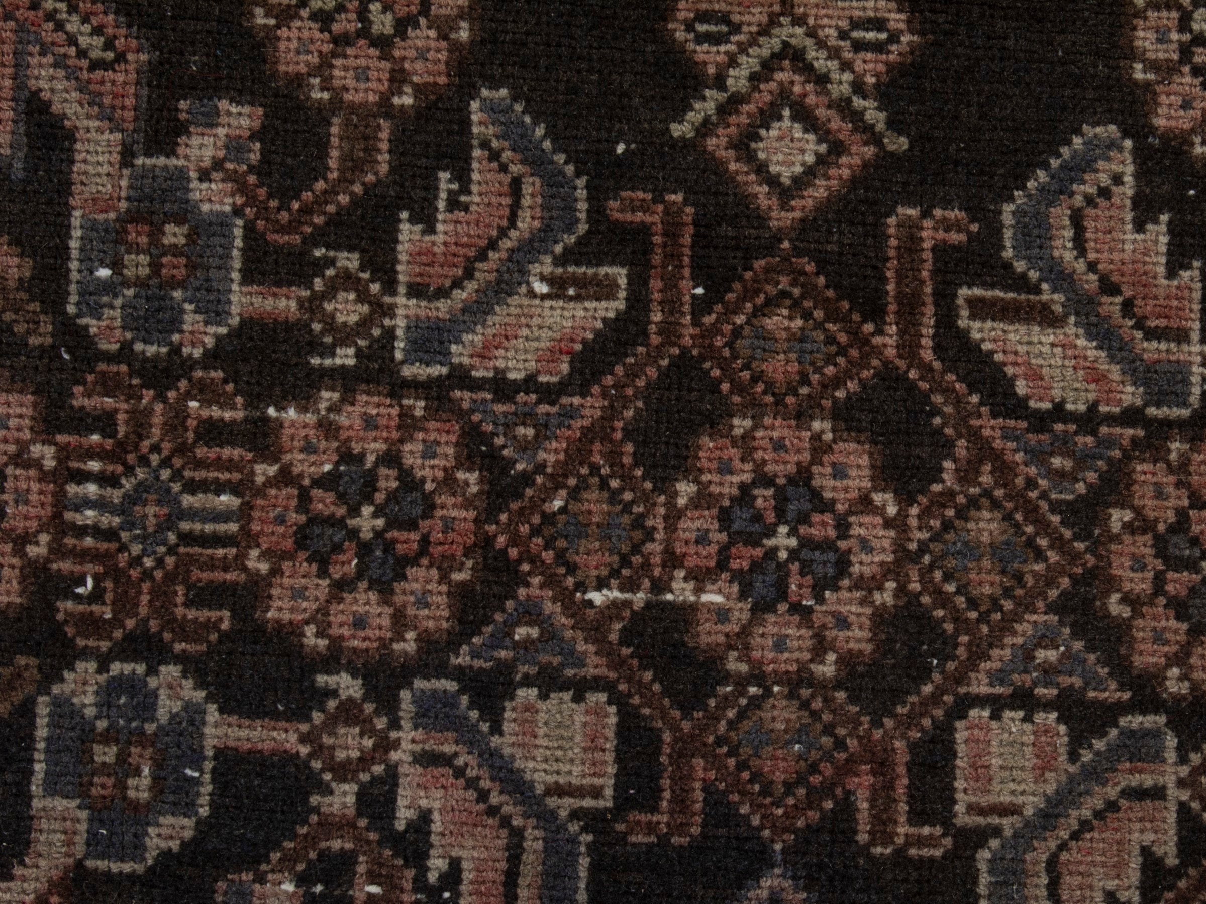Persian Hamedan runner rug in dark brown and brown, view 10 of 17