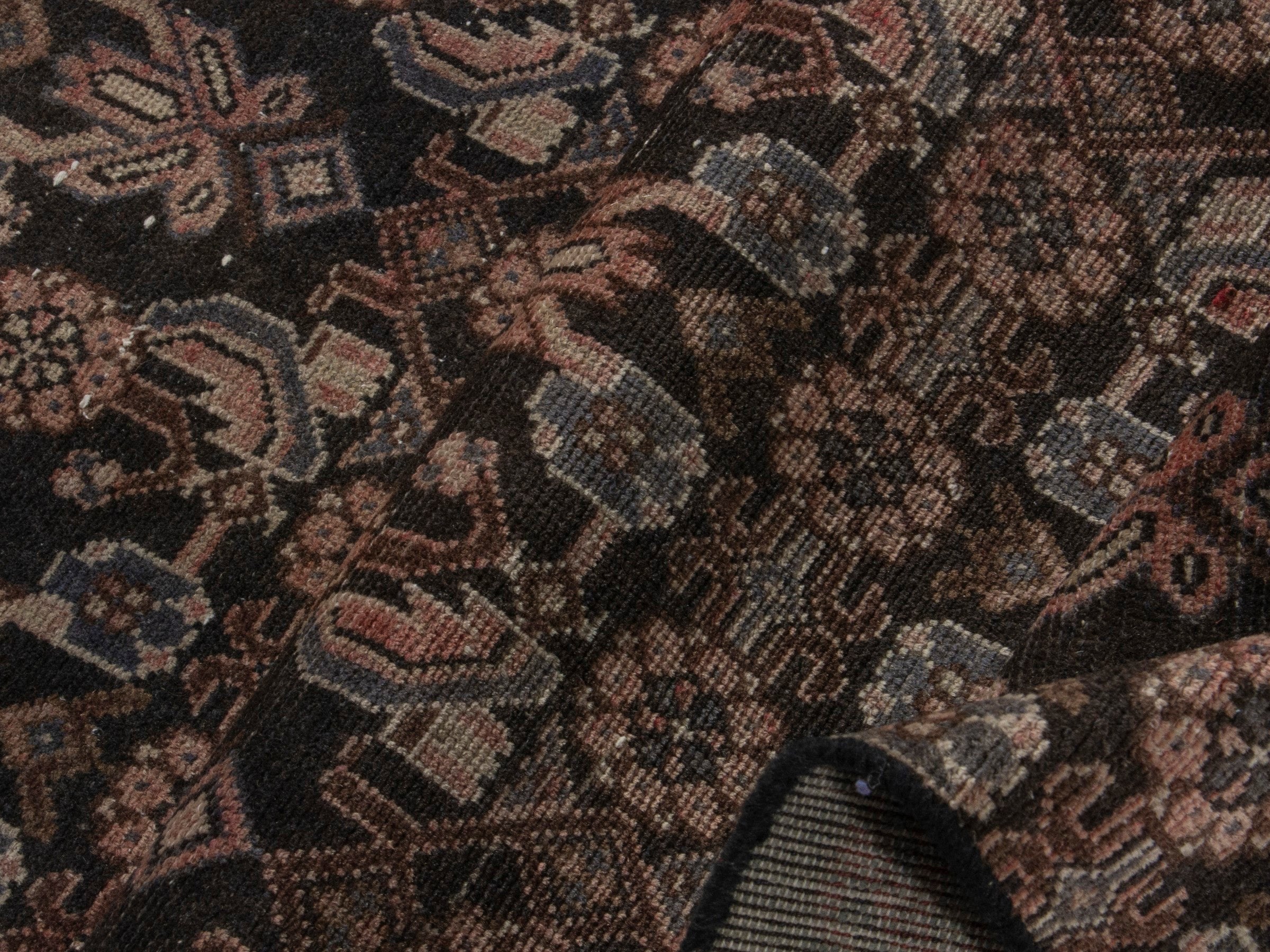 Persian Hamedan runner rug in dark brown and brown, view 13 of 17