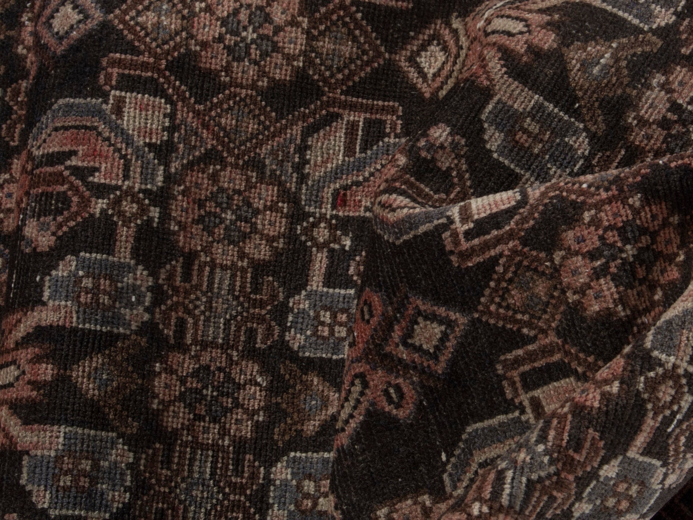 Persian Hamedan runner rug in dark brown and brown, view 14 of 17