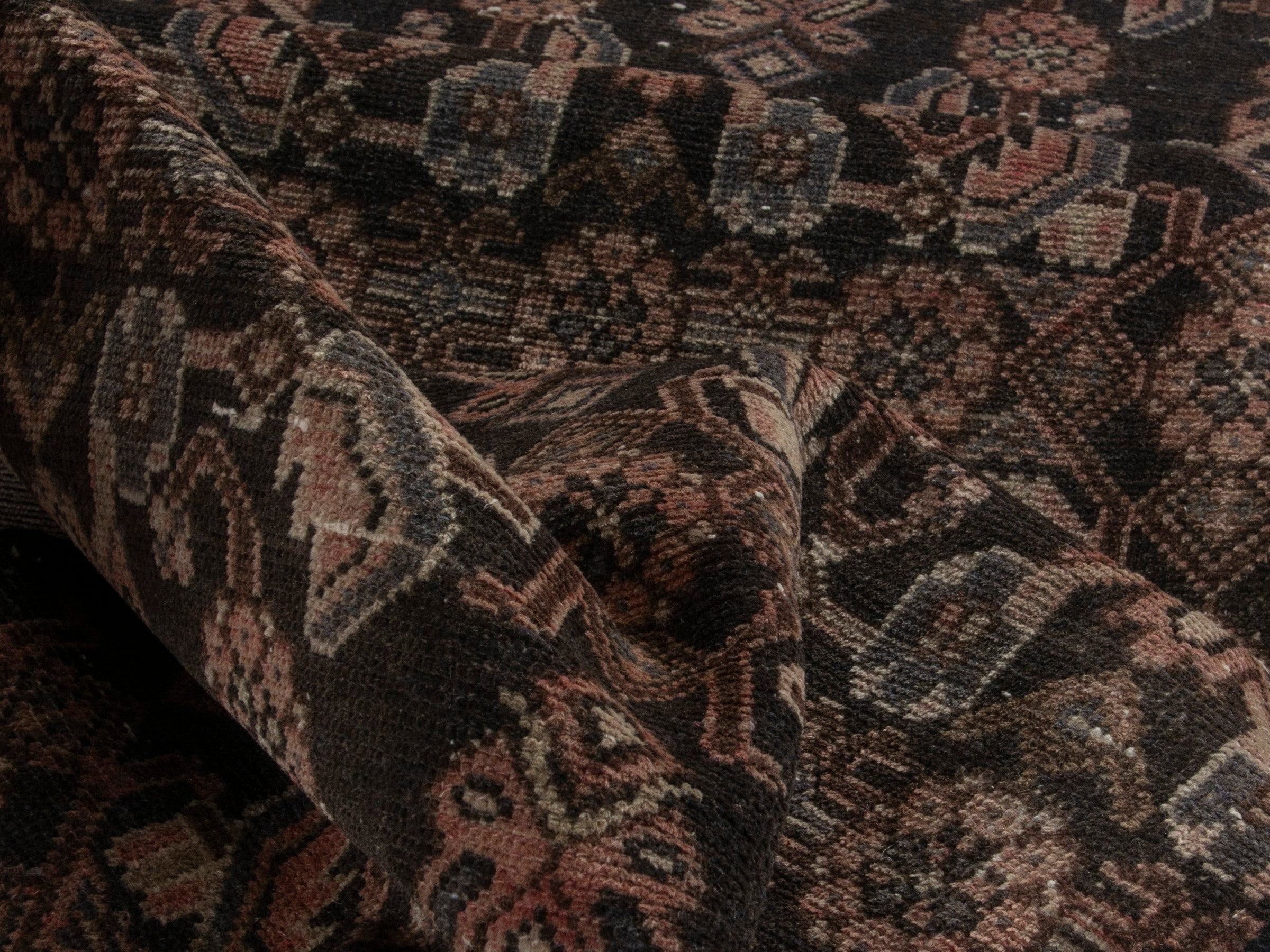 Persian Hamedan runner rug in dark brown and brown, view 15 of 17