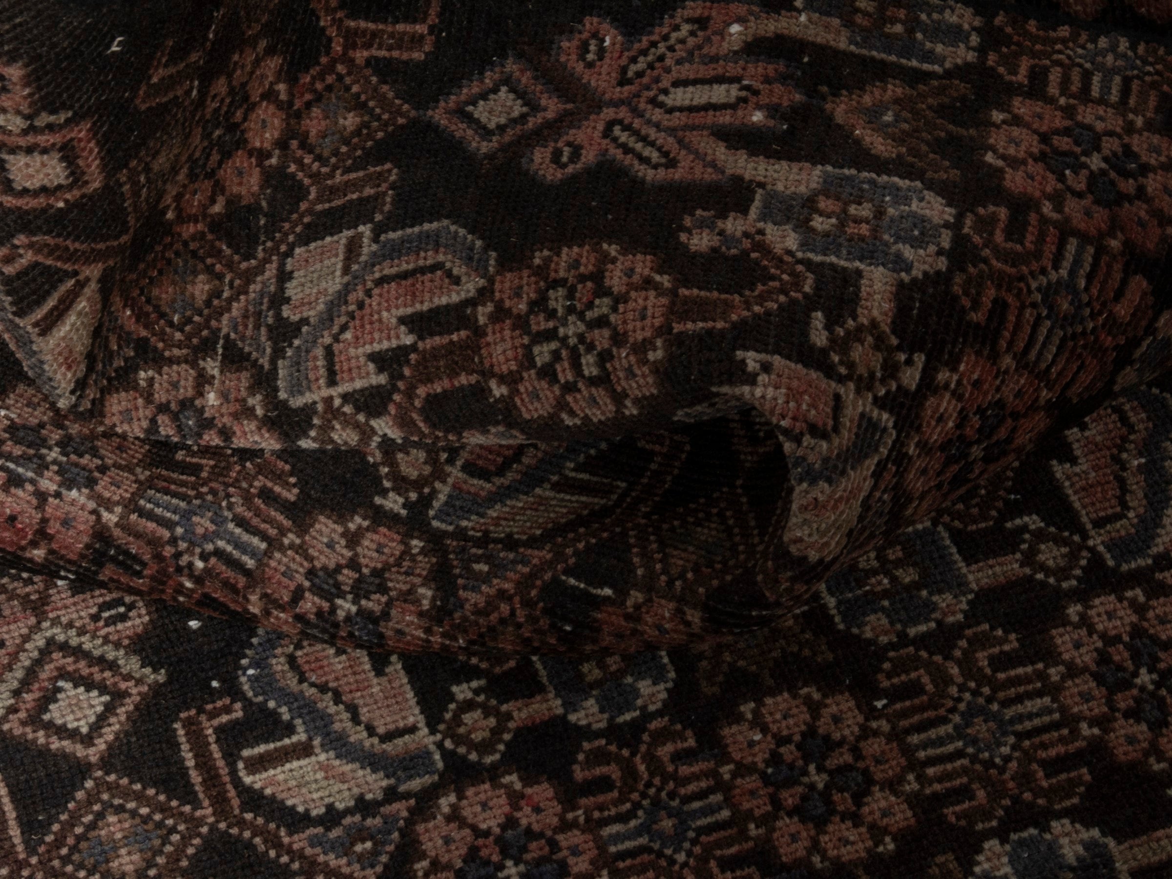 Persian Hamedan runner rug in dark brown and brown, view 16 of 17