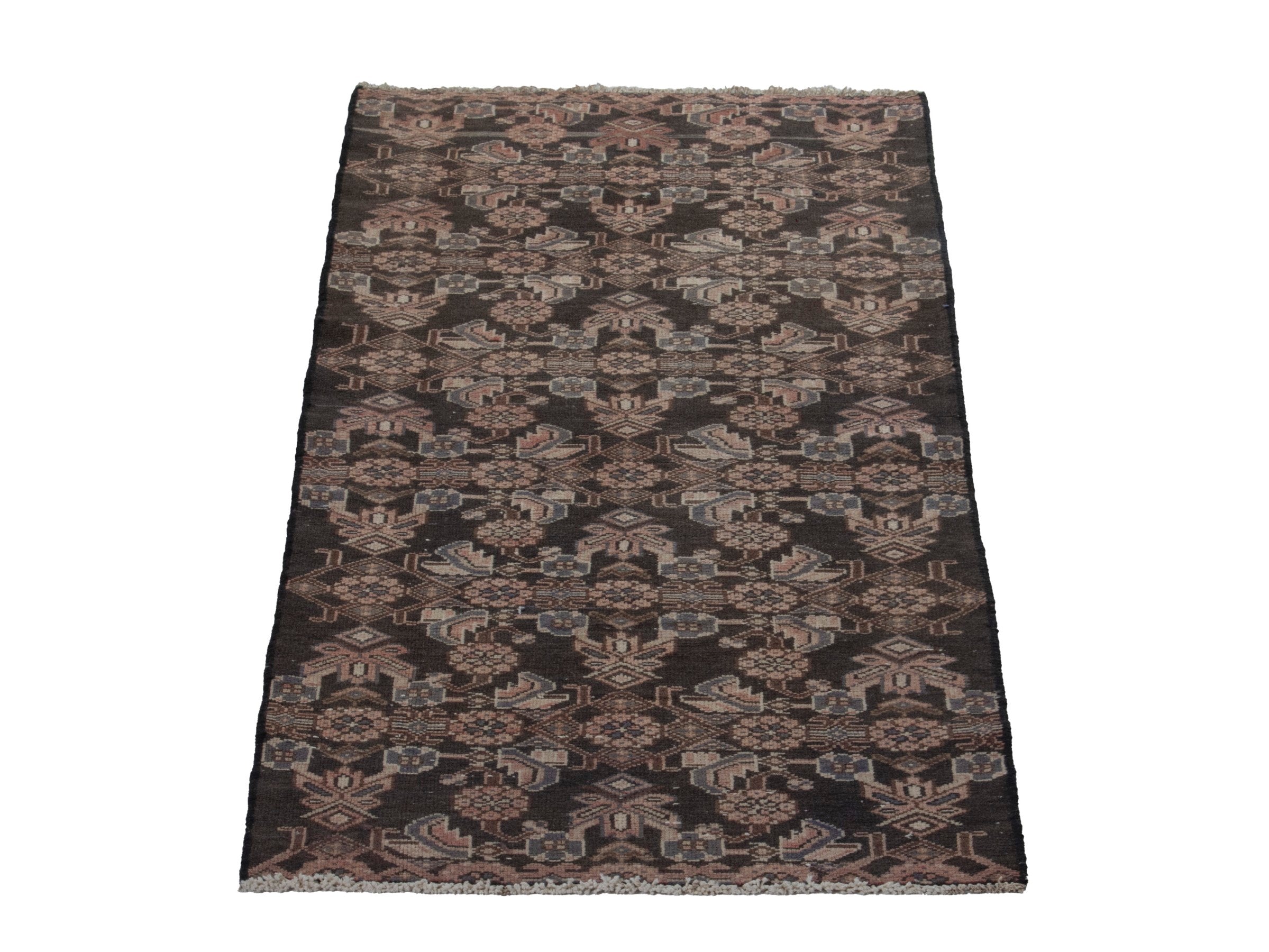 Persian Hamedan runner rug in dark brown and brown, view 2 of 17