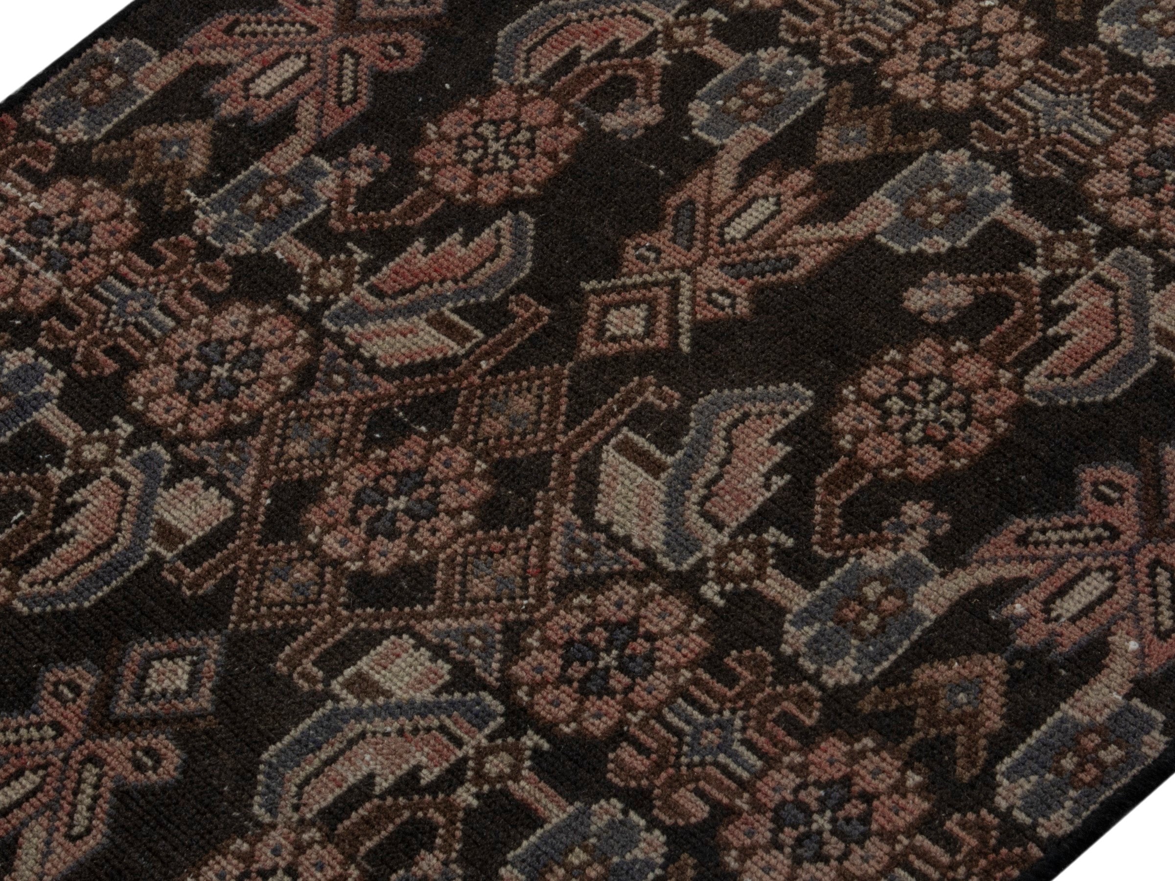 Persian Hamedan runner rug in dark brown and brown, view 3 of 17