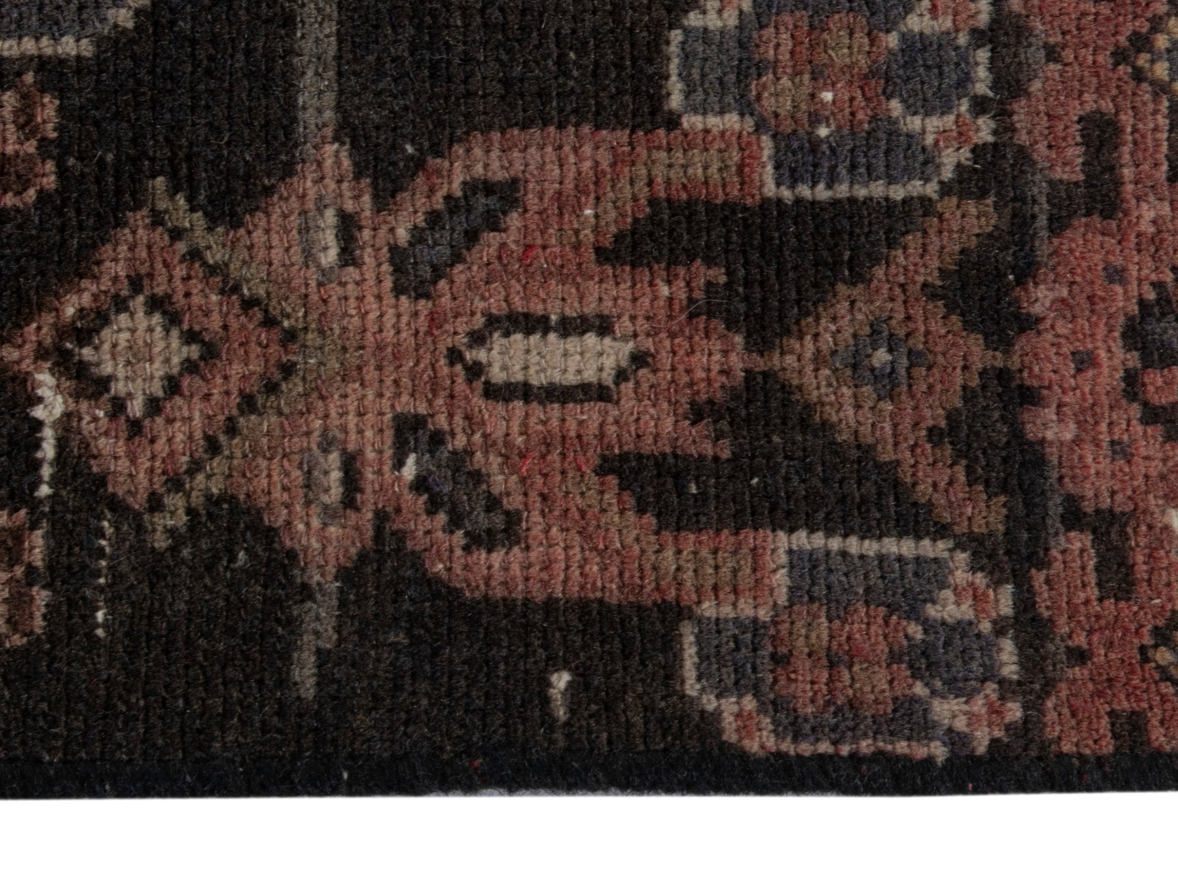 Persian Hamedan runner rug in dark brown and brown, view 4 of 17