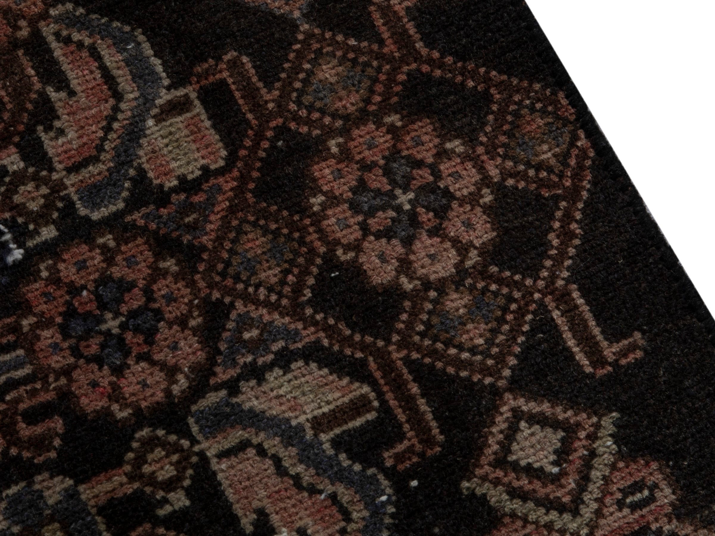 Persian Hamedan runner rug in dark brown and brown, view 6 of 17