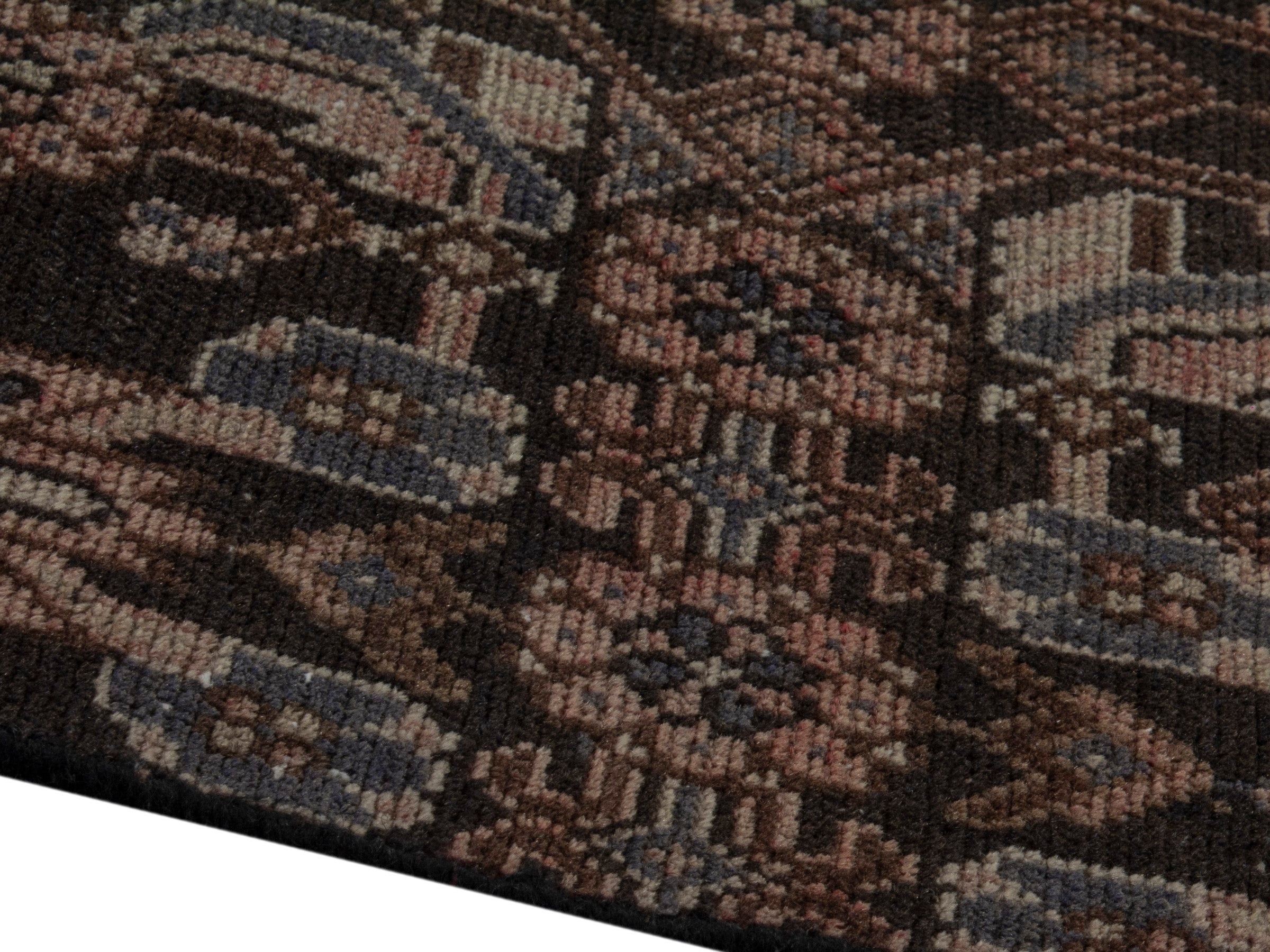 Persian Hamedan runner rug in dark brown and brown, view 7 of 17