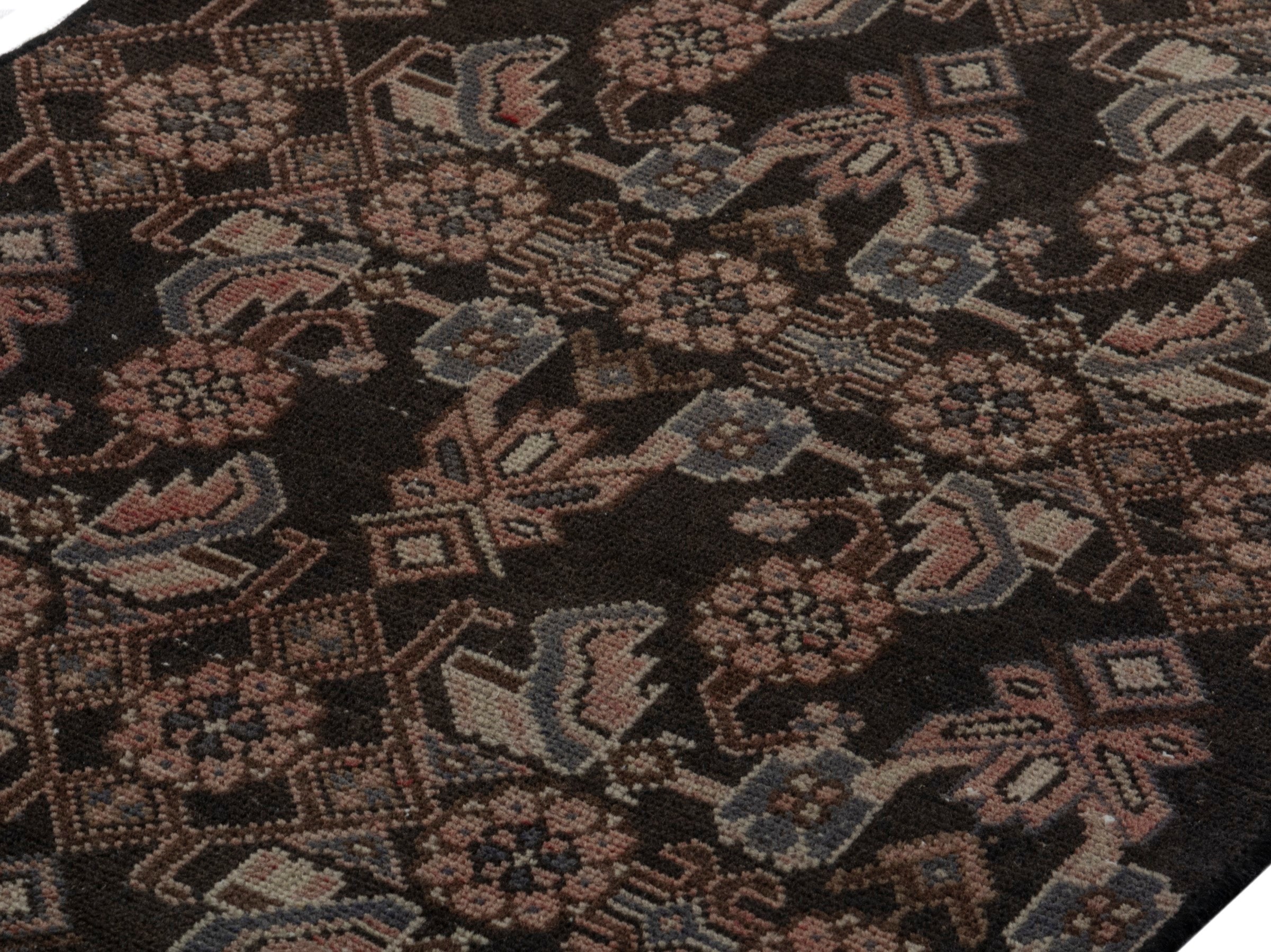 Persian Hamedan runner rug in dark brown and brown, view 8 of 17