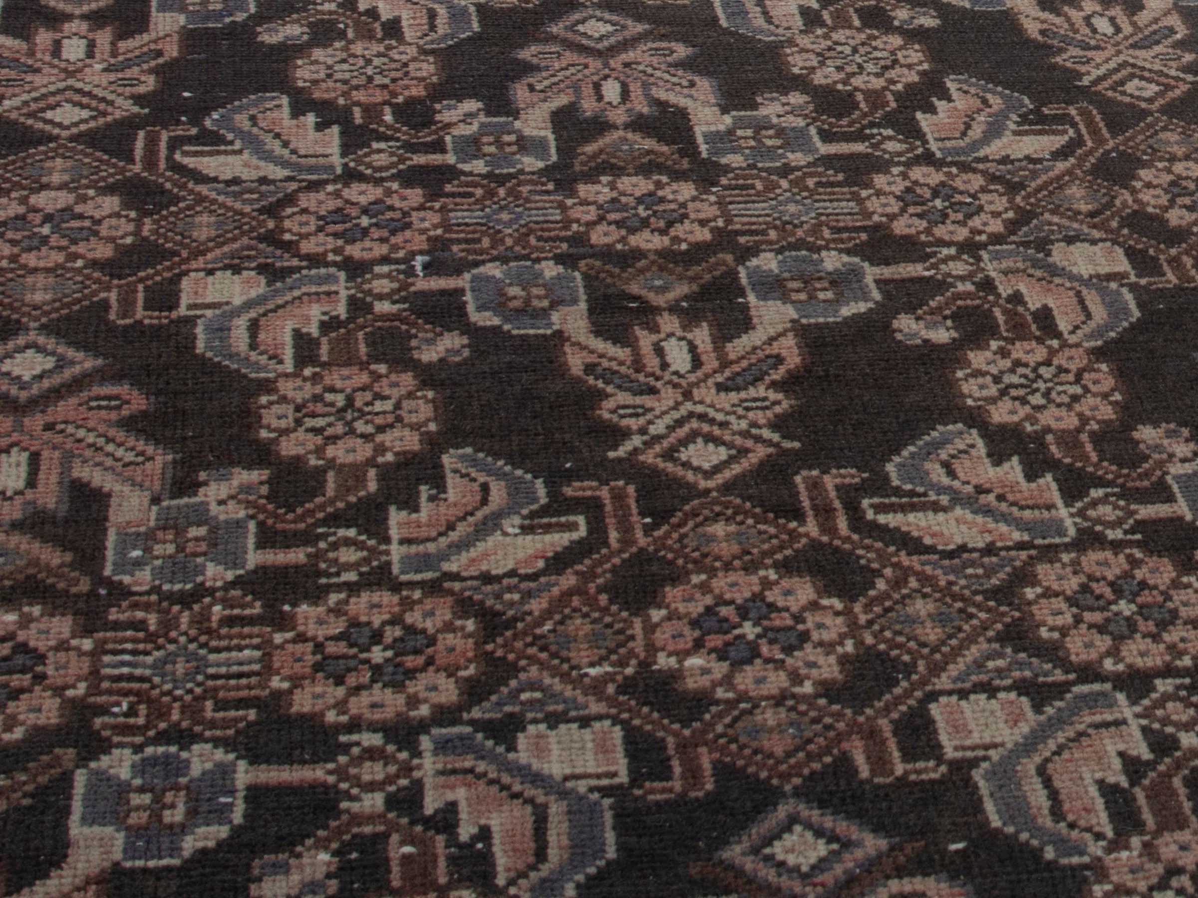 Persian Hamedan runner rug in dark brown and brown, view 9 of 17