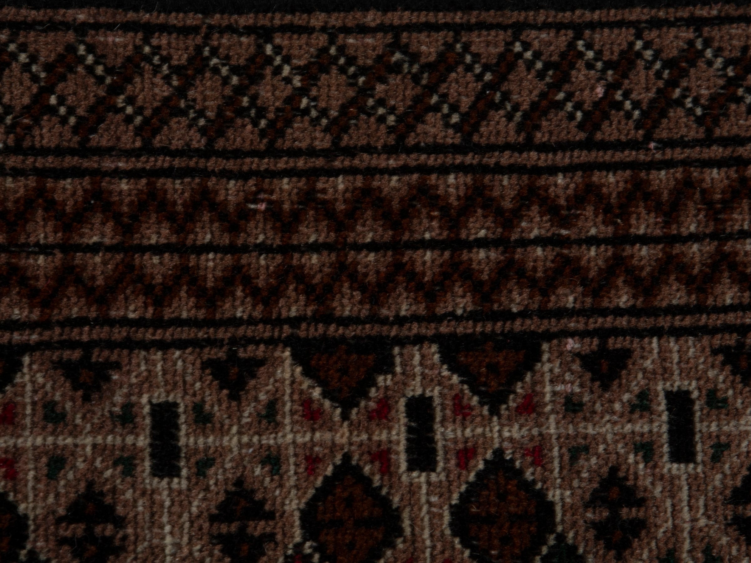 Persian Torkaman accent rug in beige and dark brown, view 12 of 16