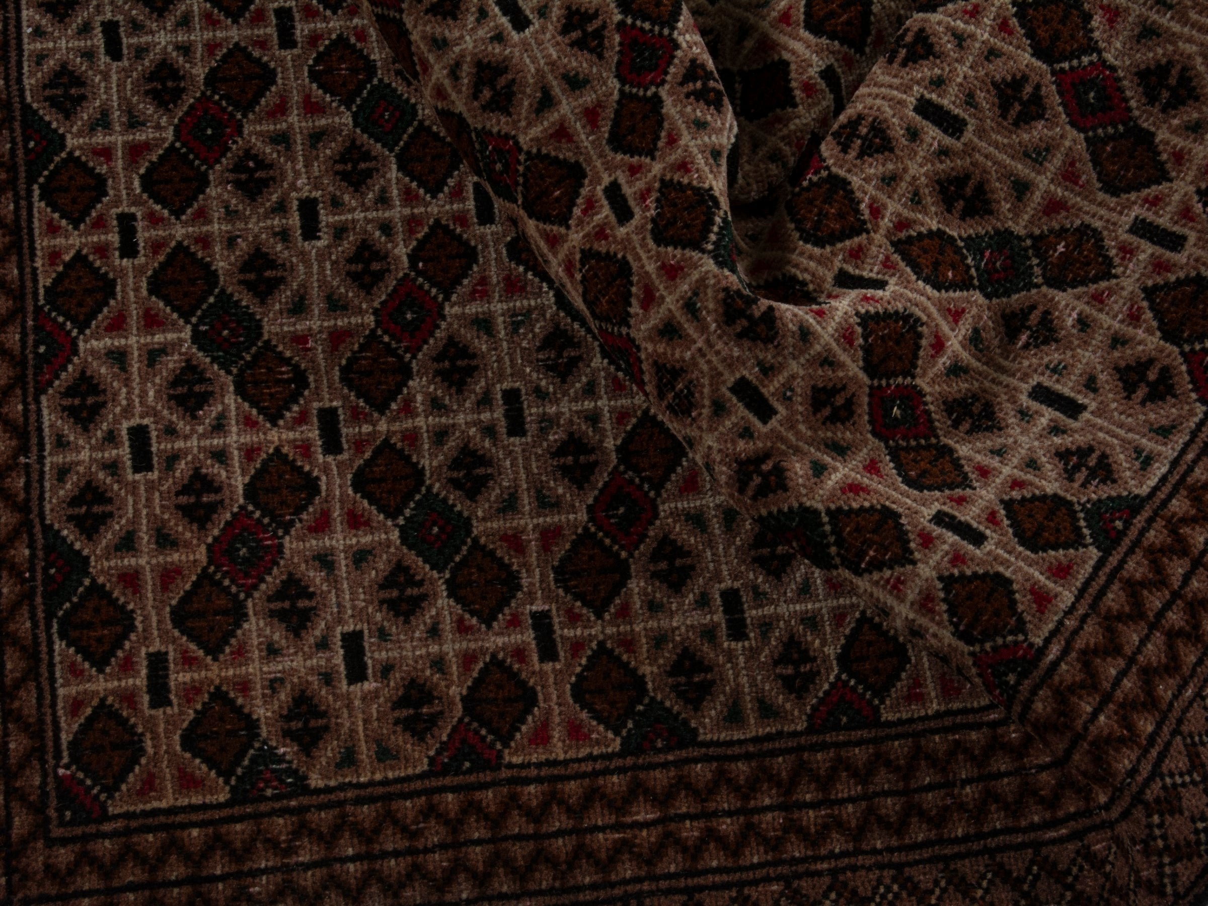 Persian Torkaman accent rug in beige and dark brown, view 13 of 16