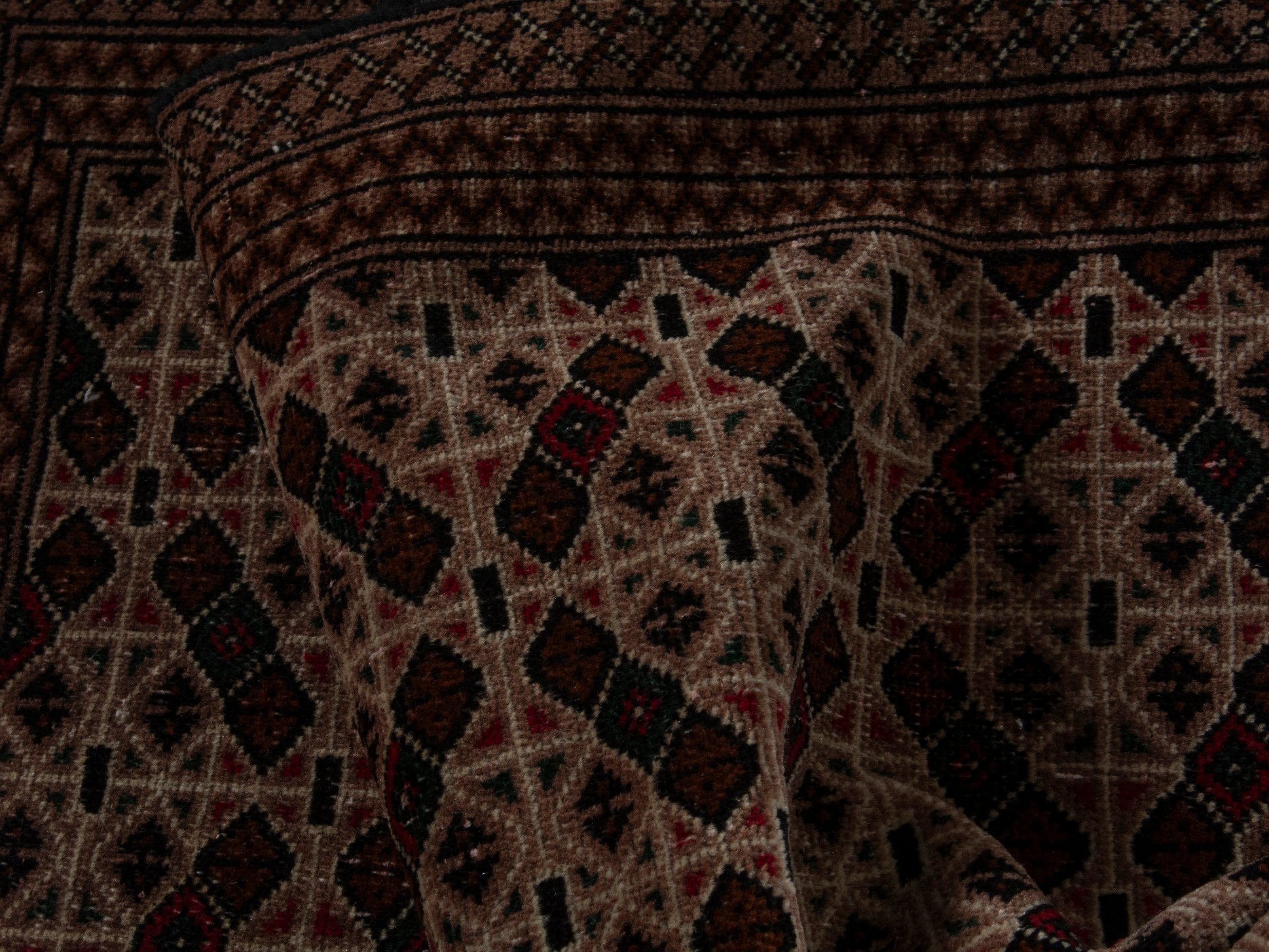 Persian Torkaman accent rug in beige and dark brown, view 14 of 16