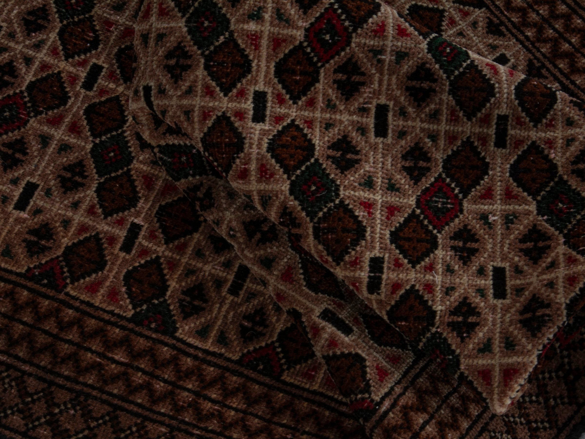 Persian Torkaman accent rug in beige and dark brown, view 15 of 16