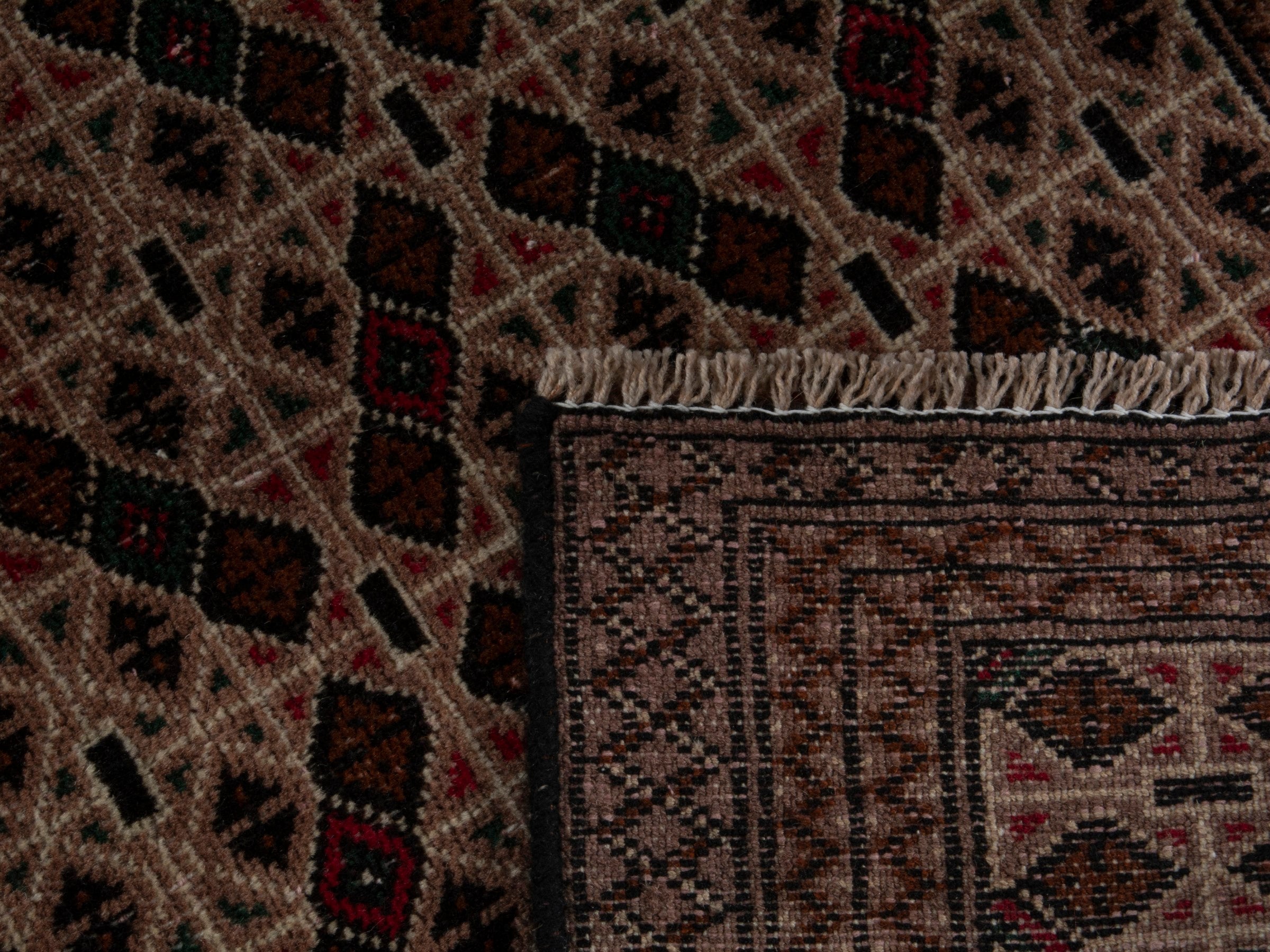 Persian Torkaman accent rug in beige and dark brown, view 16 of 16