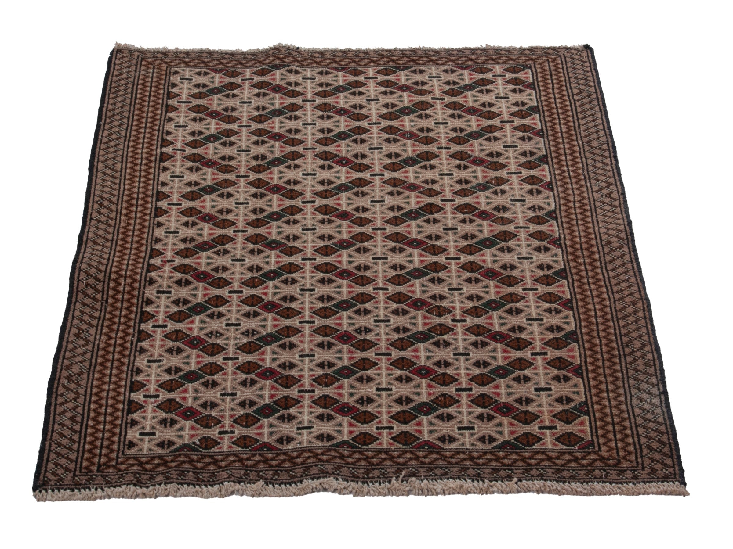 Persian Torkaman accent rug in beige and dark brown, view 2 of 16