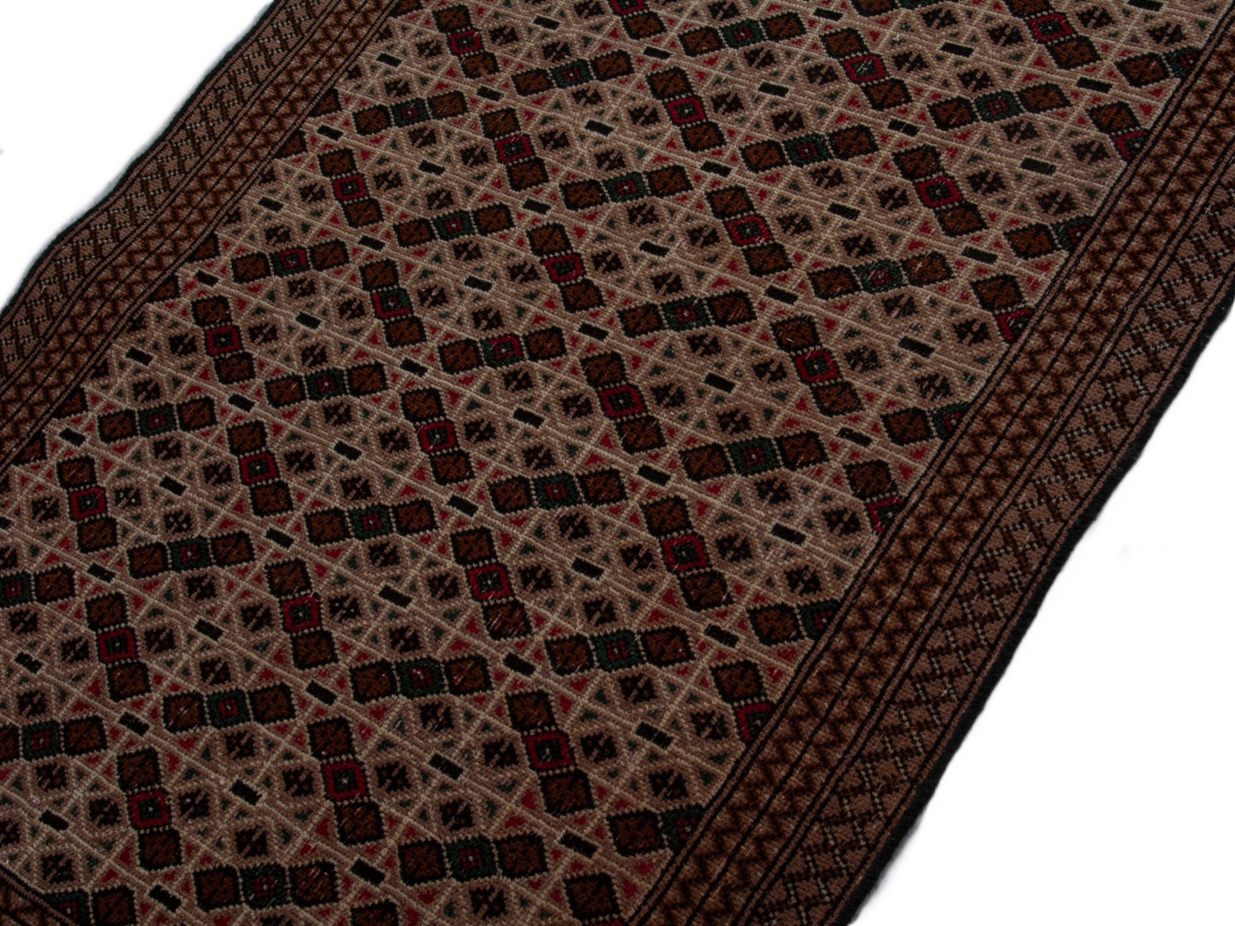Persian Torkaman accent rug in beige and dark brown, view 3 of 16