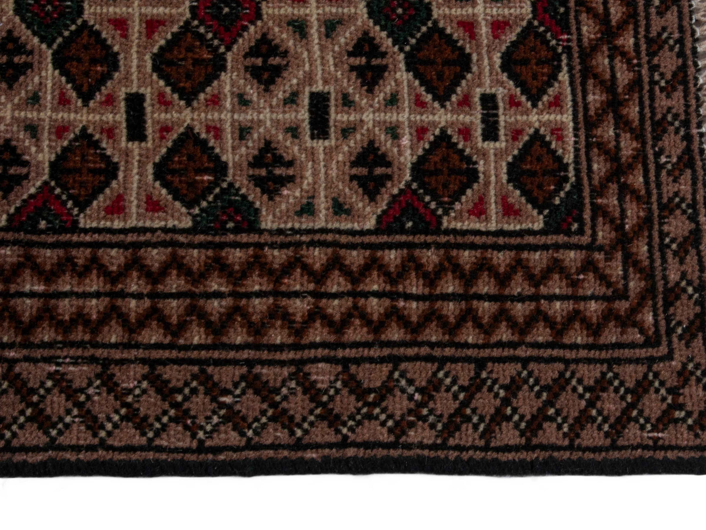 Persian Torkaman accent rug in beige and dark brown, view 4 of 16