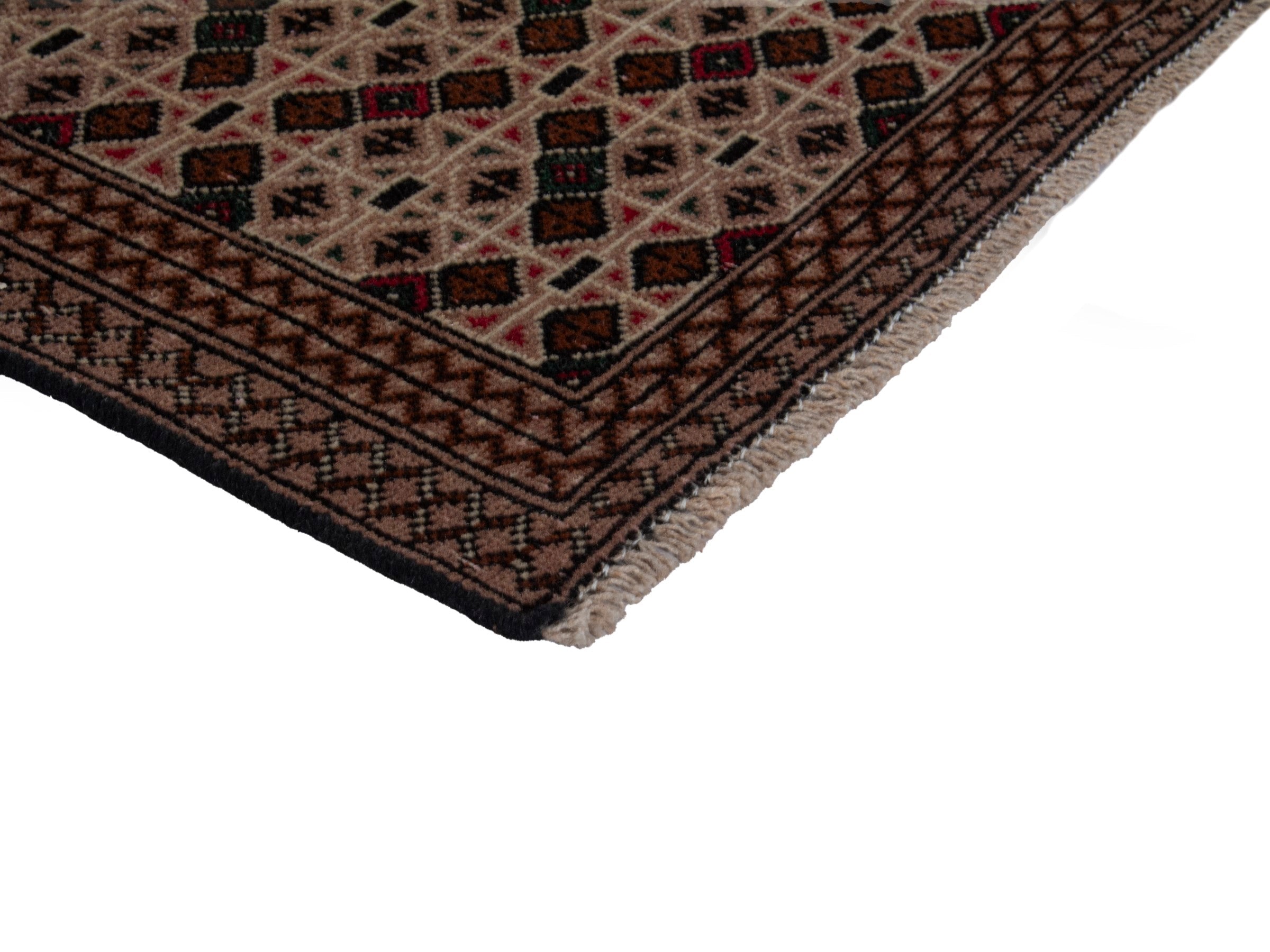 Persian Torkaman accent rug in beige and dark brown, view 5 of 16