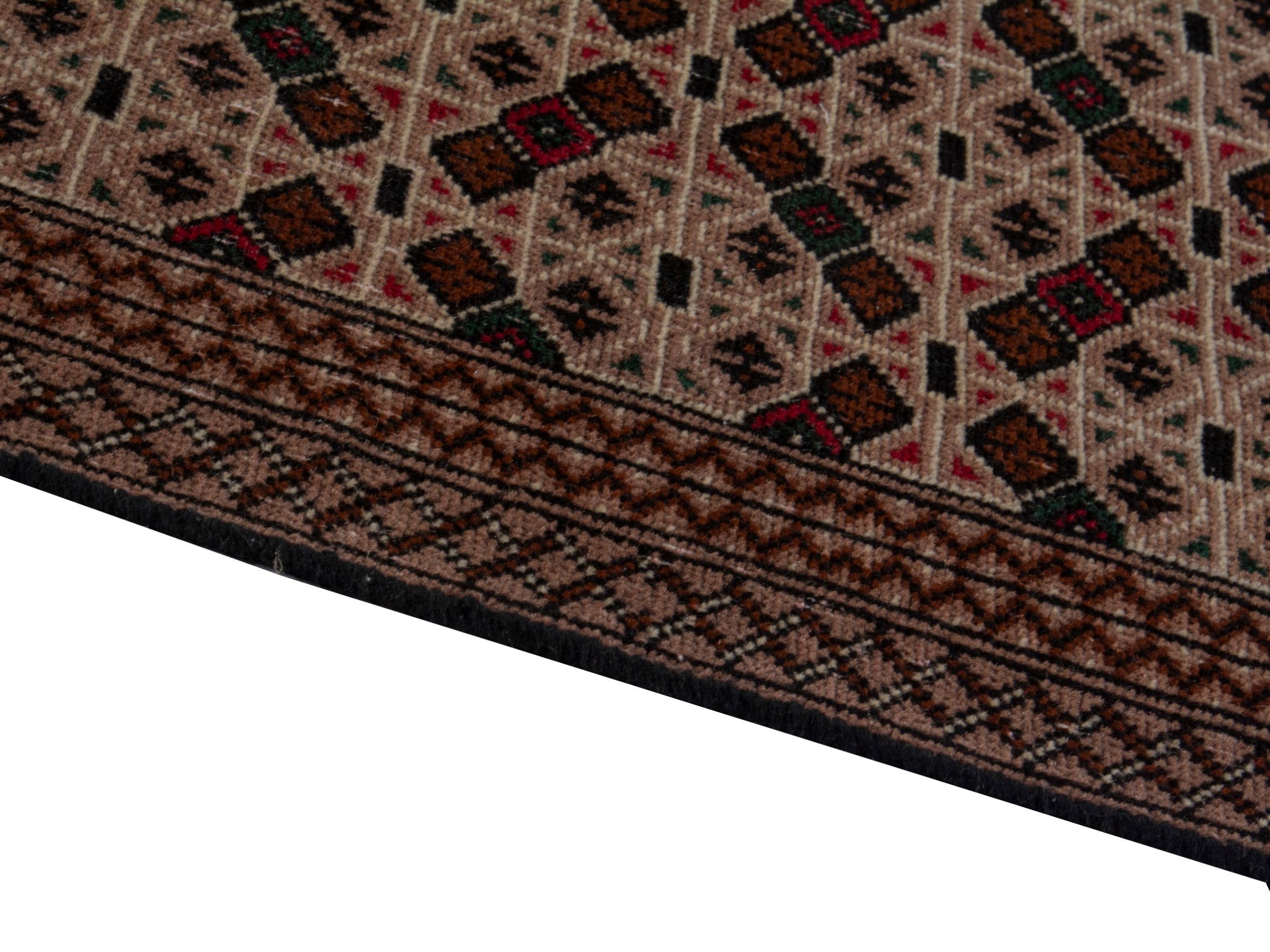 Persian Torkaman accent rug in beige and dark brown, view 7 of 16