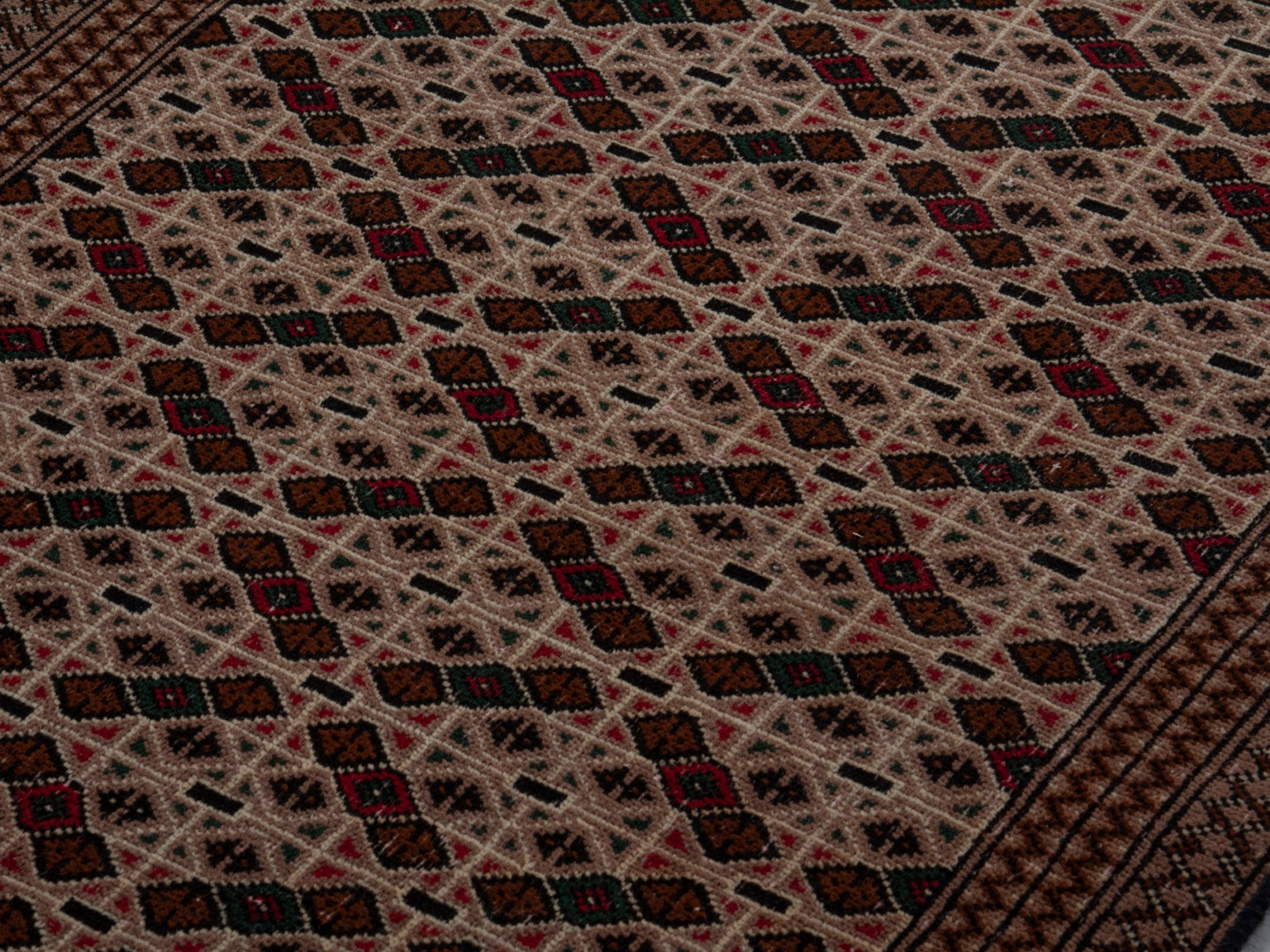 Persian Torkaman accent rug in beige and dark brown, view 8 of 16