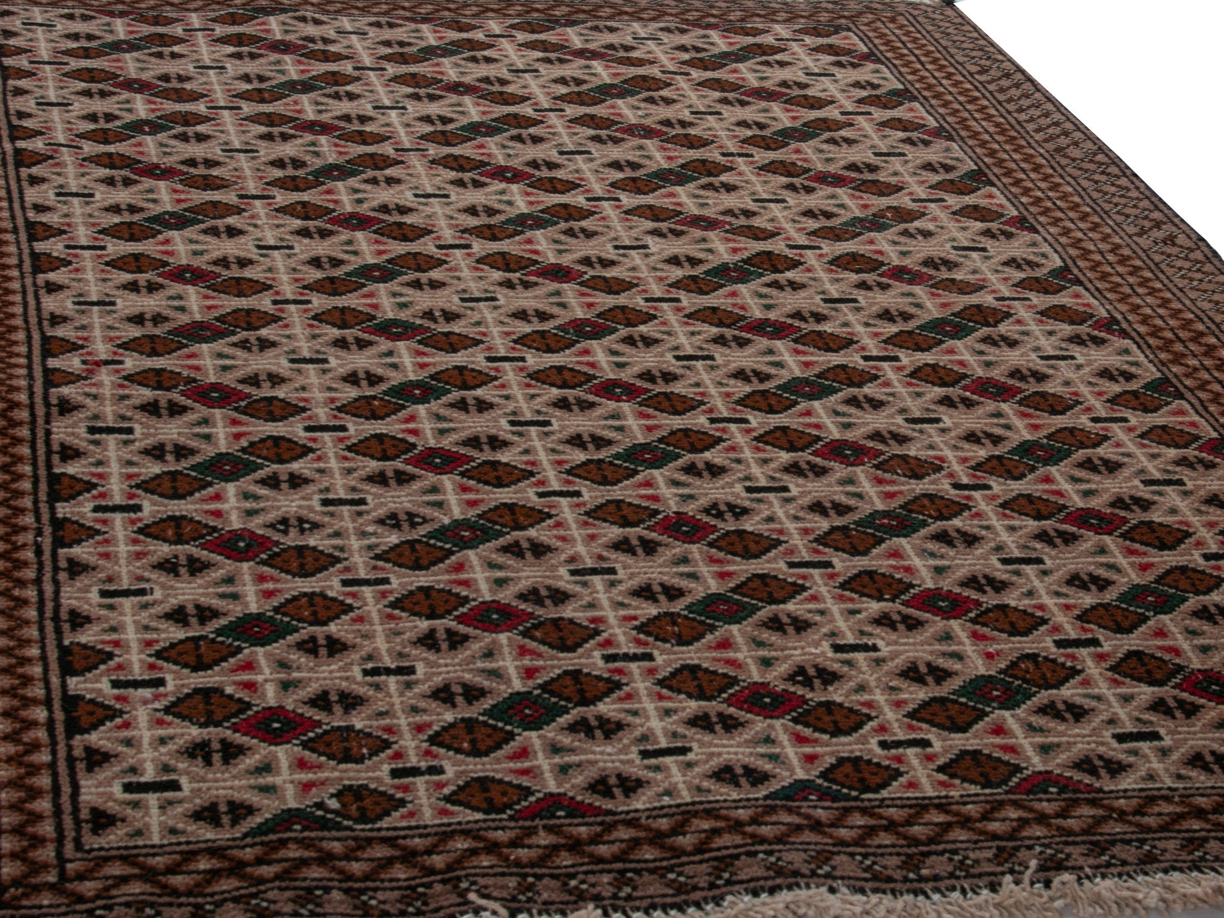 Persian Torkaman accent rug in beige and dark brown, view 9 of 16