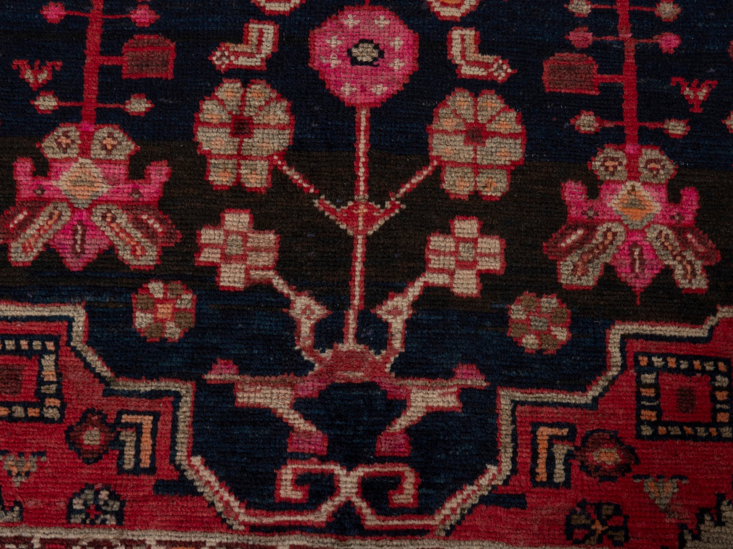 Persian Borujerd accent rug in navy and burgundy, view 11 of 17