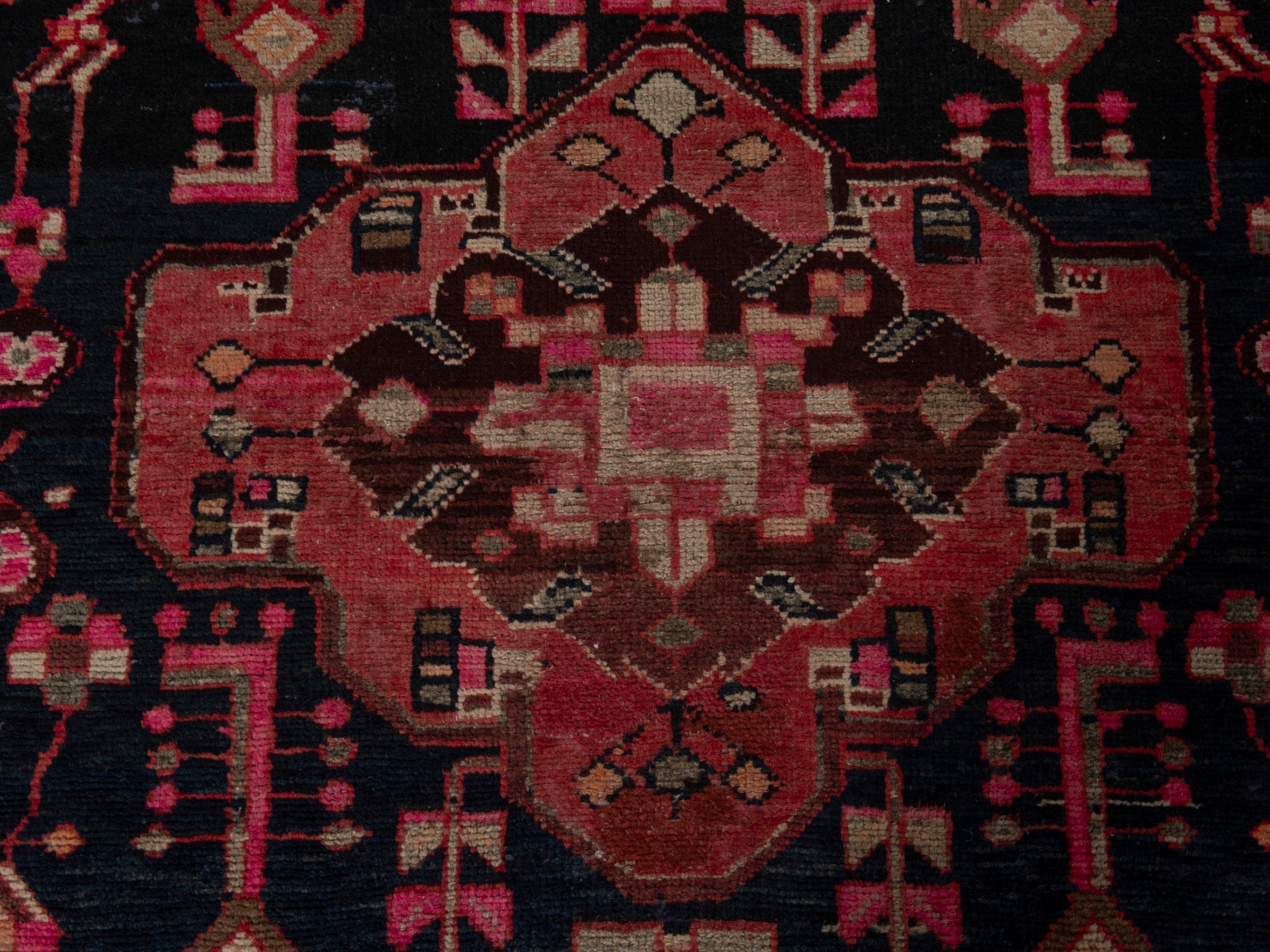 Persian Borujerd accent rug in navy and burgundy, view 12 of 17