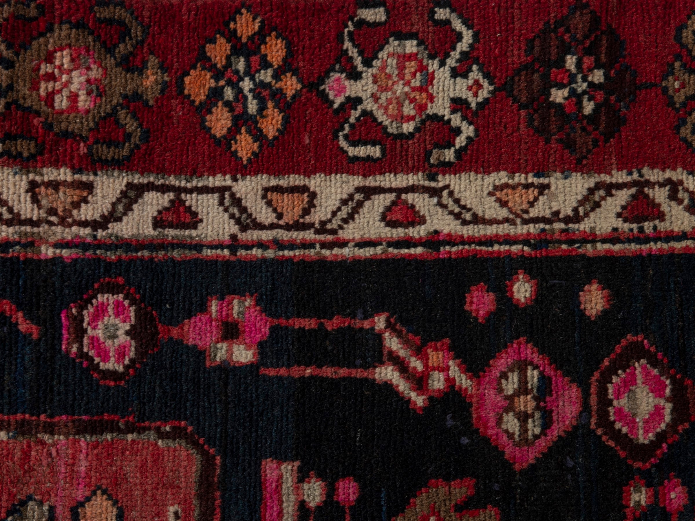 Persian Borujerd accent rug in navy and burgundy, view 13 of 17