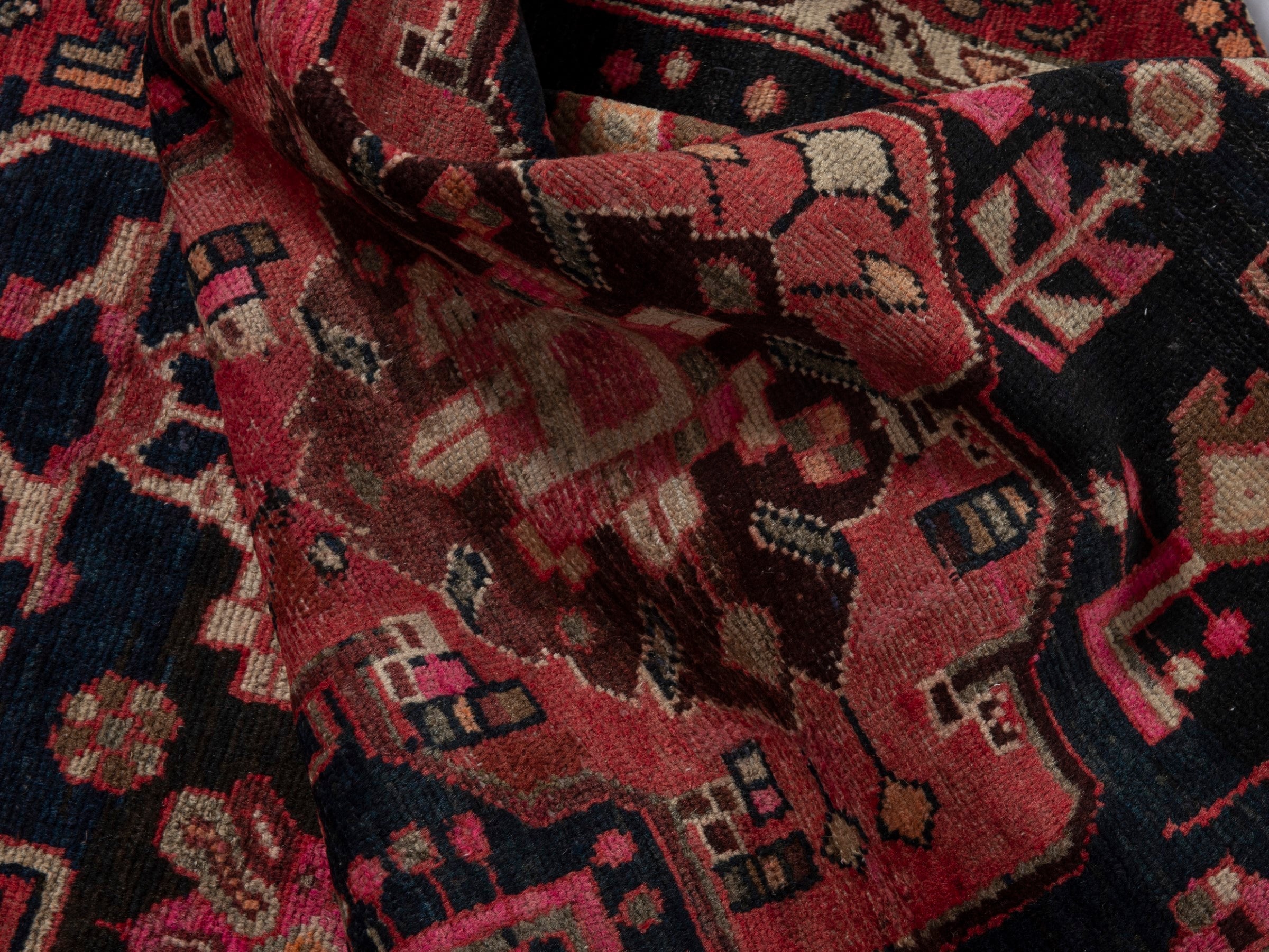 Persian Borujerd accent rug in navy and burgundy, view 14 of 17