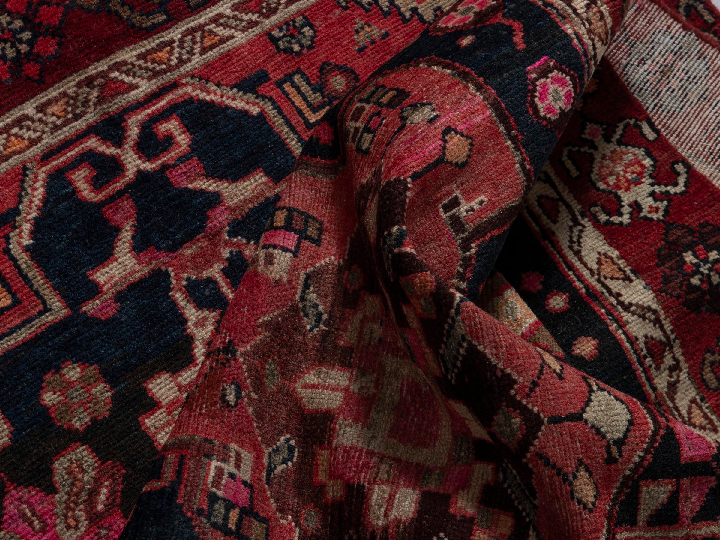 Persian Borujerd accent rug in navy and burgundy, view 15 of 17