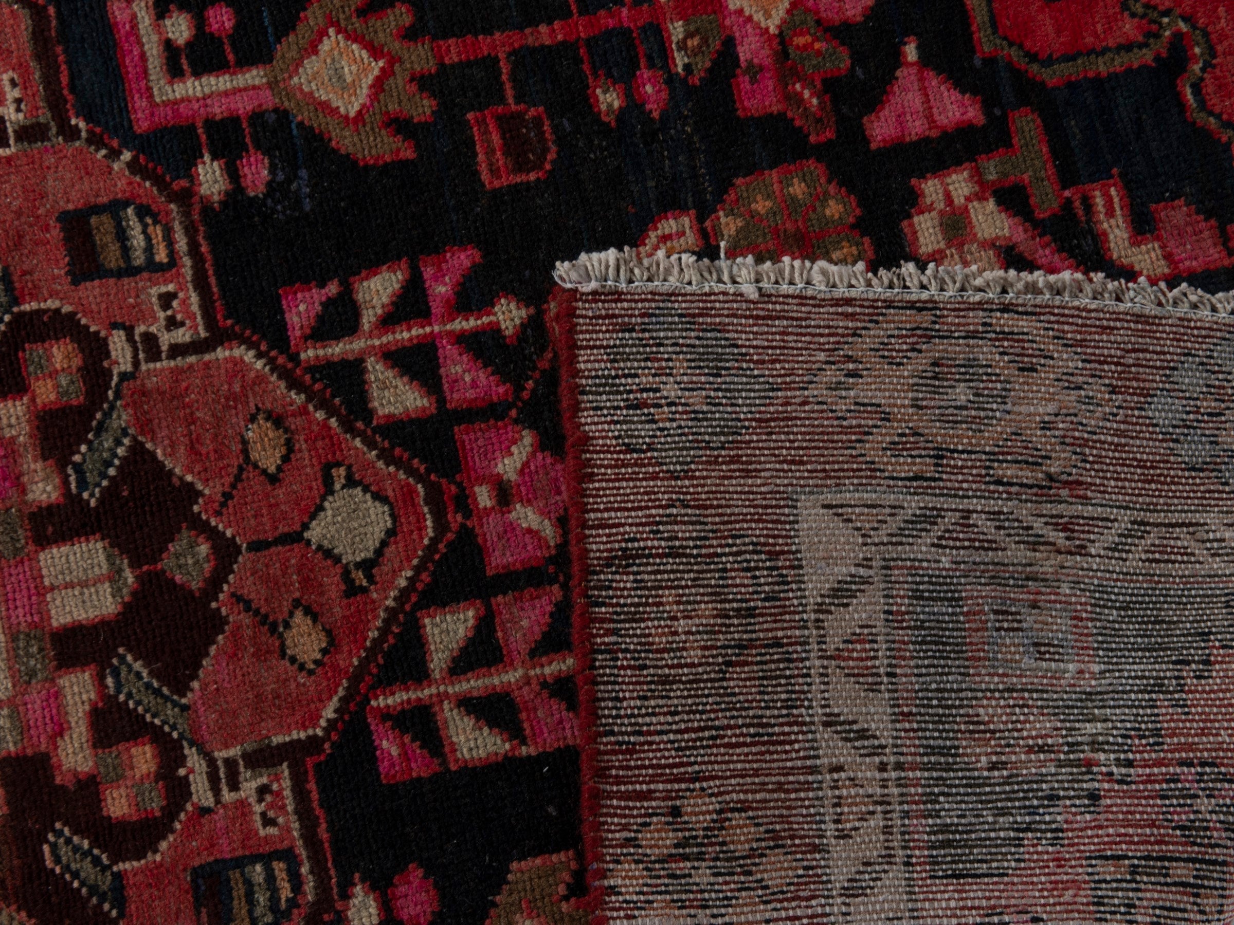Persian Borujerd accent rug in navy and burgundy, view 17 of 17